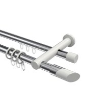 Rundrohr-Innenlauf-Gardinenstange Chrom / Weiß, Aluminium / Metall 20 mm Ø Platon Verano, 2-läufig Rundrohr-Innenlauf-Gardinenstange Chrom / Weiß, Aluminium / Metall 20 mm Ø Platon Verano, 2-läufig
