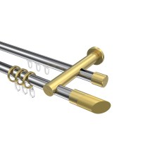 Vorhangstange mit Rohr / Innenlauf Chrom / Messing-Optik, zweiläufig Aluminium / Metall 20 mm Ø Platon Verano Vorhangstange mit Rohr / Innenlauf Chrom / Messing-Optik, zweiläufig Aluminium / Metall 20 mm Ø Platon Verano