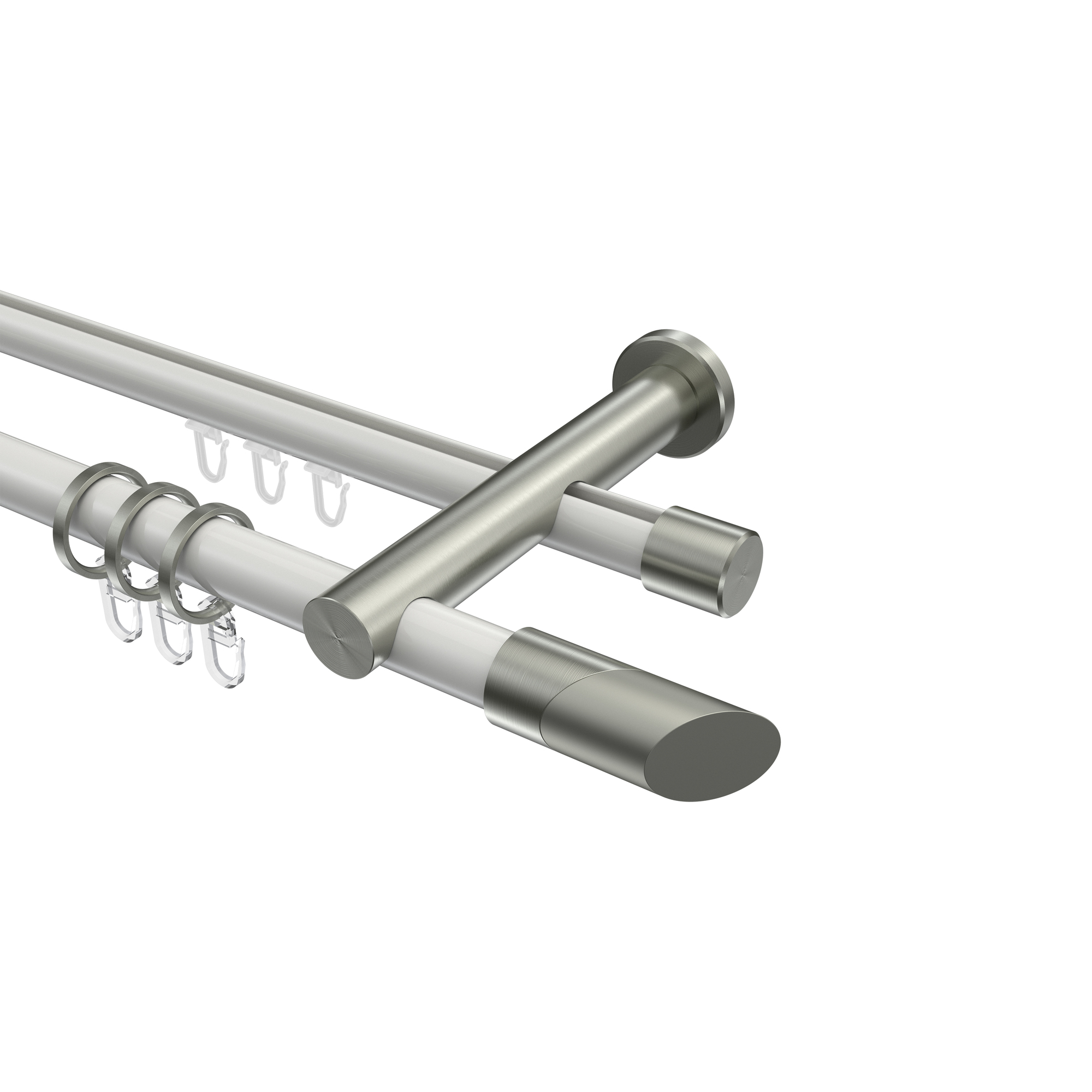 Rundrohr-Innenlauf-Gardinenstangen Weiß / Edelstahl-Optik, Aluminium / Metall 20 mm Ø Platon Verano Rundrohr-Innenlauf-Gardinenstangen Weiß / Edelstahl-Optik, Aluminium / Metall 20 mm Ø Platon Verano