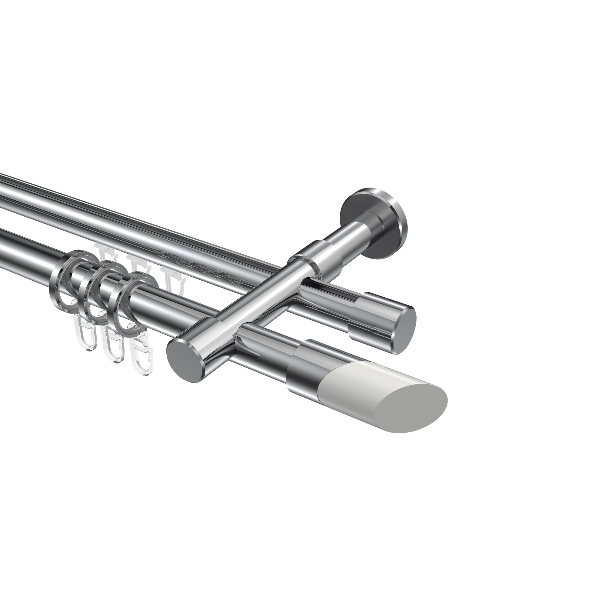 Rundrohr-Innenlaufstangen Chrom, Aluminium / Metall 20 mm Ø Prestige Verano, zweiläufig Rundrohr-Innenlaufstangen Chrom, Aluminium / Metall 20 mm Ø Prestige Verano, zweiläufig