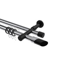 Rundrohr-Innenlauf-Gardinenstangen Chrom / Schwarz, Aluminium / Metall 20 mm Ø Prestige Verano, zweiläufig Rundrohr-Innenlauf-Gardinenstangen Chrom / Schwarz, Aluminium / Metall 20 mm Ø Prestige Verano, zweiläufig