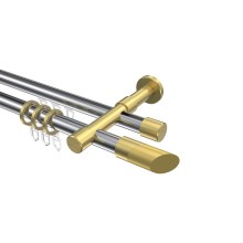 Gardinenstange mit Rundrohr-Innenlauf-Kombination Chrom / Messing-Optik, zweiläufig Aluminium / Metall 20 mm Ø Prestige Verano Gardinenstange mit Rundrohr-Innenlauf-Kombination Chrom / Messing-Optik, zweiläufig Aluminium / Metall 20 mm Ø Prestige Verano