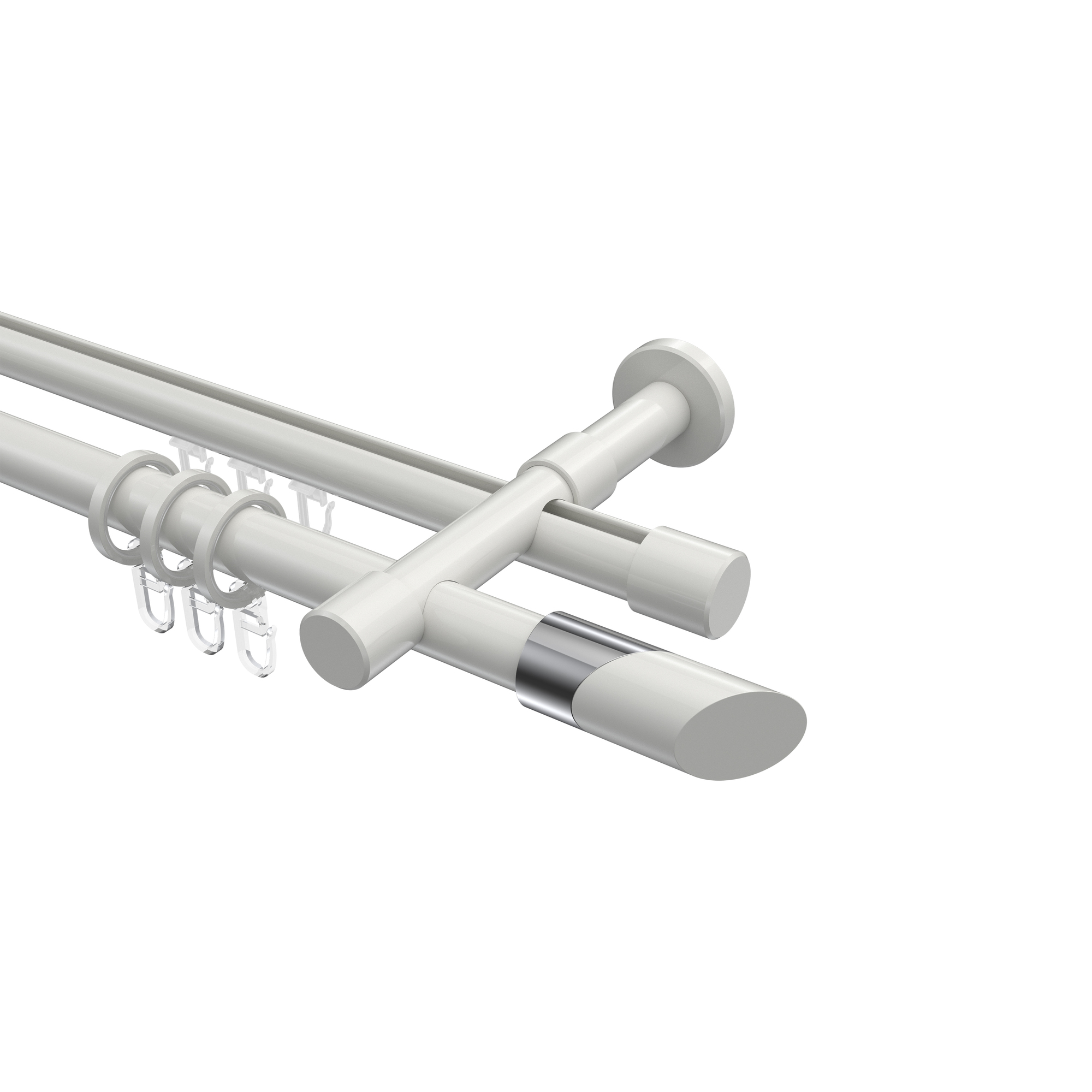 Rundrohr-Innenlauf-Vorhangstangen Weiß, Aluminium / Metall 20 mm Ø Prestige Verano, zweiläufig Rundrohr-Innenlauf-Vorhangstangen Weiß, Aluminium / Metall 20 mm Ø Prestige Verano, zweiläufig