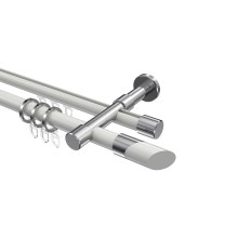 Rundrohr-Innenlauf-Gardinenstangen Weiß / Chrom, Aluminium / Metall 20 mm Ø Prestige Verano, doppelläufig Rundrohr-Innenlauf-Gardinenstangen Weiß / Chrom, Aluminium / Metall 20 mm Ø Prestige Verano, doppelläufig
