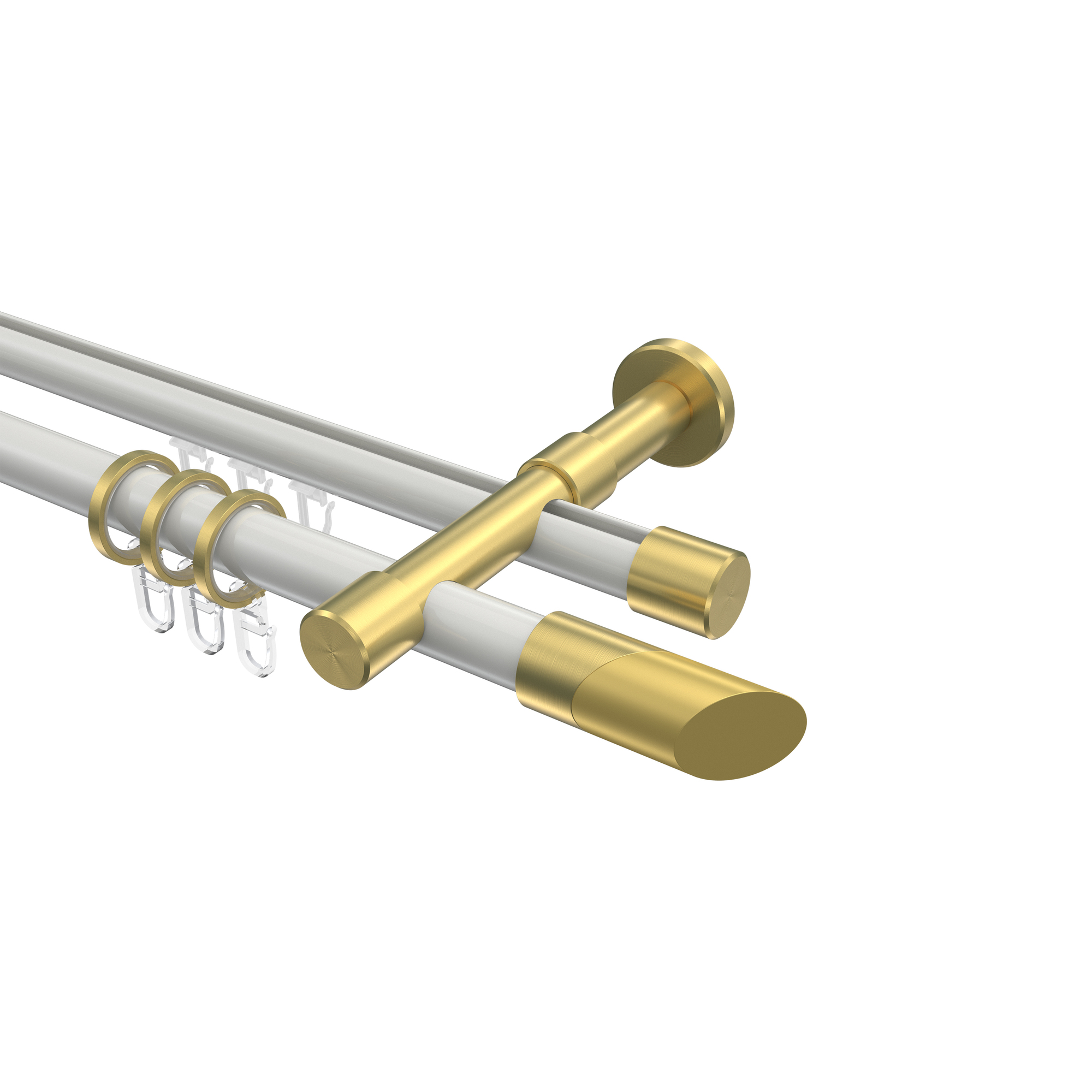 Rohr-Innenlaufstange Weiß / Messing-Optik, zweiläufig Aluminium / Metall 20 mm Ø Prestige Verano Rohr-Innenlaufstange Weiß / Messing-Optik, zweiläufig Aluminium / Metall 20 mm Ø Prestige Verano