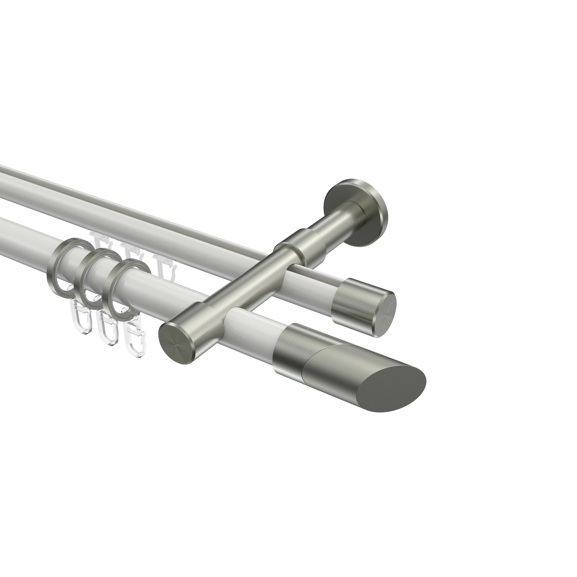 Rundrohr-Innenlauf-Gardinenstange Weiß / Edelstahl-Optik, Aluminium / Metall 20 mm Ø Prestige Verano Rundrohr-Innenlauf-Gardinenstange Weiß / Edelstahl-Optik, Aluminium / Metall 20 mm Ø Prestige Verano