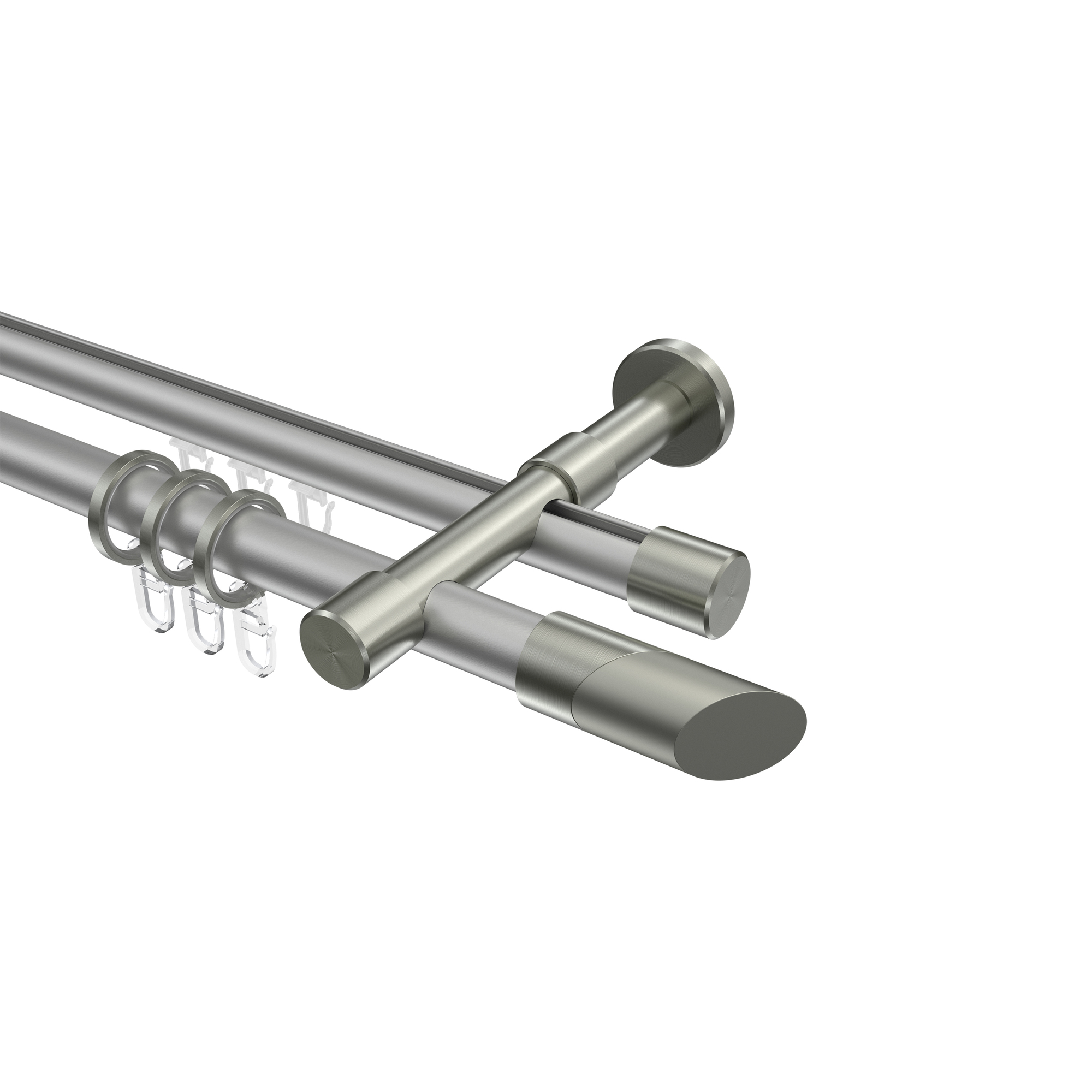 Gardinenstange mit Rundrohr-Innenlauf-Kombination Silbergrau / Edelstahl-Optik, 2-läufig Aluminium / Metall 20 mm Ø Prestige Verano Gardinenstange mit Rundrohr-Innenlauf-Kombination Silbergrau / Edelstahl-Optik, 2-läufig Aluminium / Metall 20 mm Ø Prestige Verano