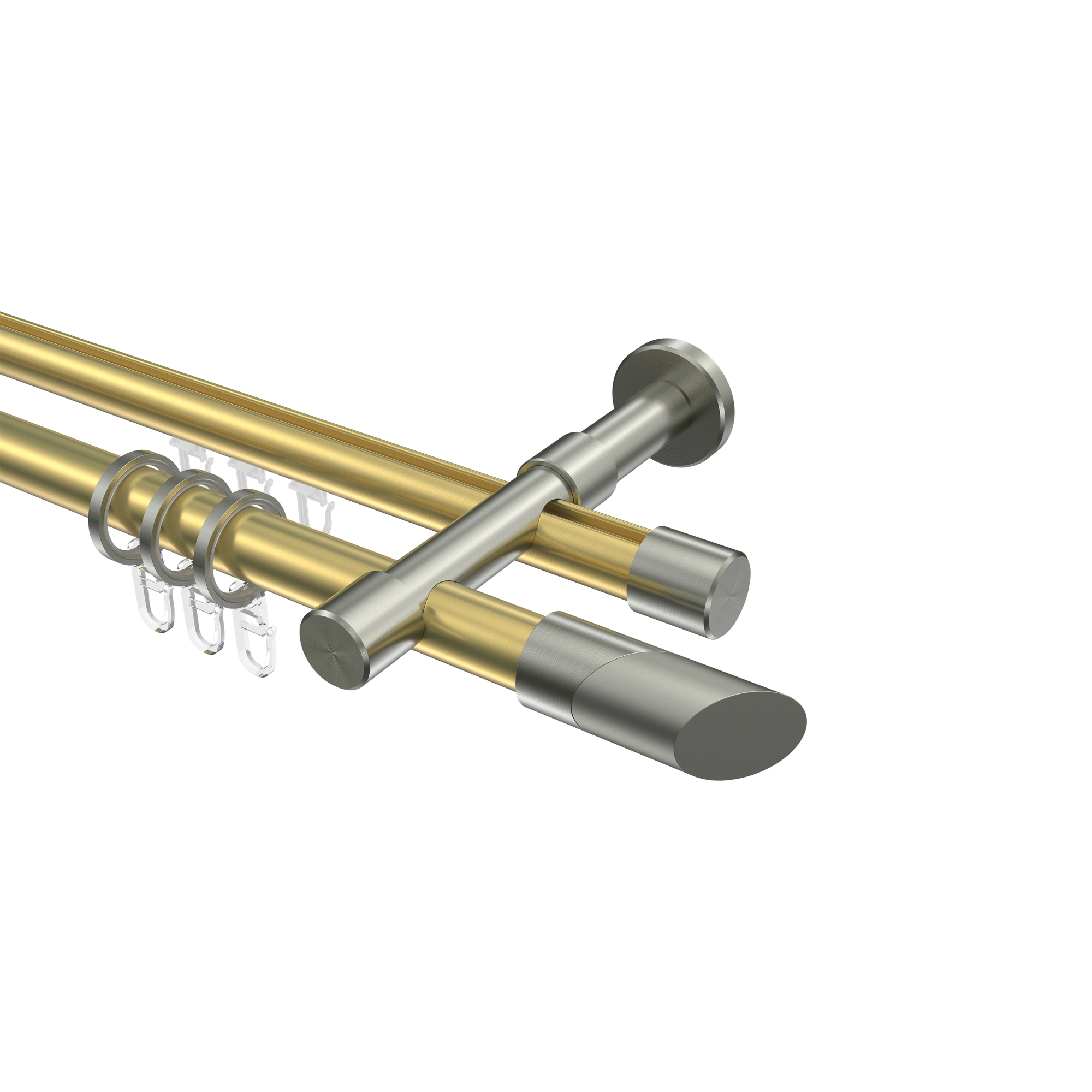 Gardinenstangen mit Rundrohr / Innenlauf Messing-Optik / Edelstahl-Optik 20 mm Ø Prestige Verano, 2-läufig Gardinenstangen mit Rundrohr / Innenlauf Messing-Optik / Edelstahl-Optik 20 mm Ø Prestige Verano, 2-läufig