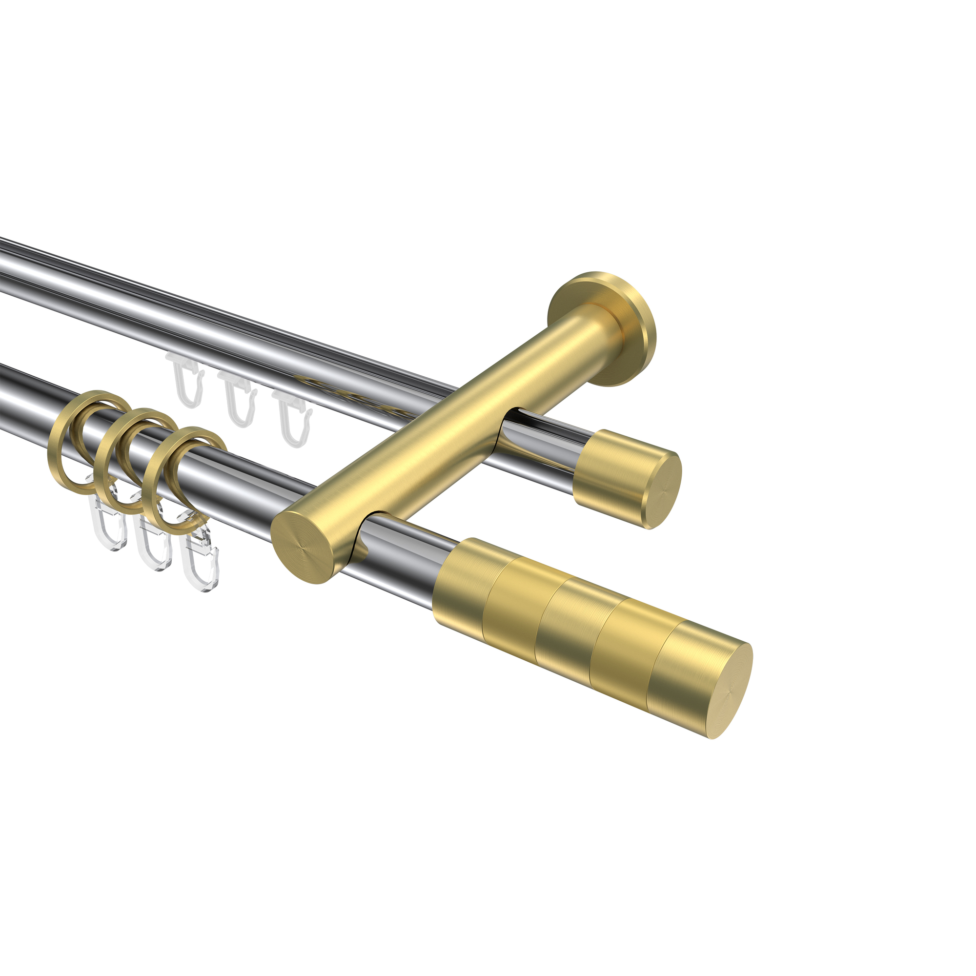 Rohr-Innenlauf-Gardinenstange Chrom / Messing-Optik, zweiläufig Aluminium / Metall 20 mm Ø Platon Mavell Rohr-Innenlauf-Gardinenstange Chrom / Messing-Optik, zweiläufig Aluminium / Metall 20 mm Ø Platon Mavell