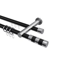 Rundrohr-Innenlauf-Gardinenstange Schwarz / Chrom, Aluminium / Metall 20 mm Ø Platon Mavell, zweiläufig Rundrohr-Innenlauf-Gardinenstange Schwarz / Chrom, Aluminium / Metall 20 mm Ø Platon Mavell, zweiläufig