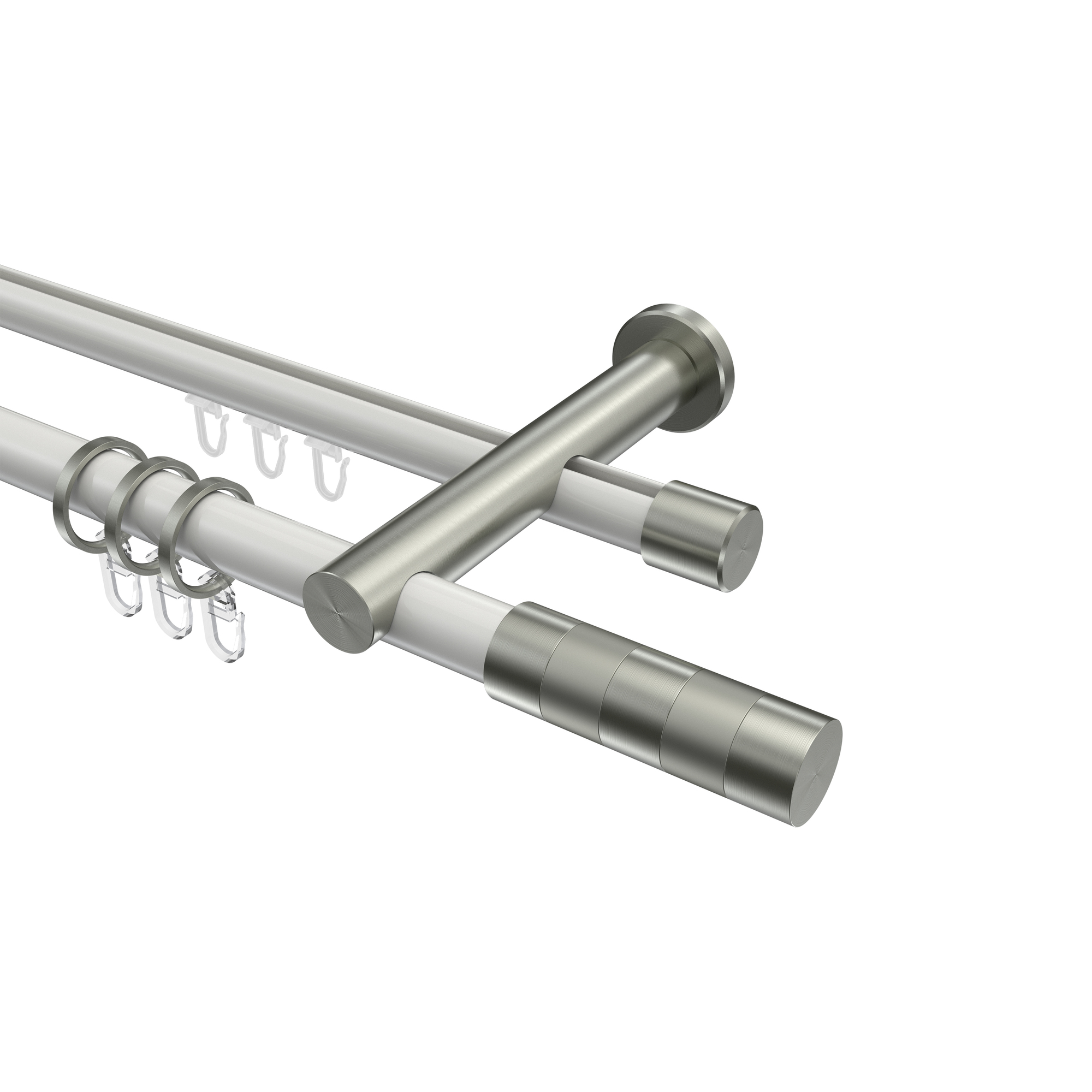 Rundrohr-Innenlauf-Vorhangstangen Weiß / Edelstahl-Optik, Aluminium / Metall 20 mm Ø Platon Mavell Rundrohr-Innenlauf-Vorhangstangen Weiß / Edelstahl-Optik, Aluminium / Metall 20 mm Ø Platon Mavell