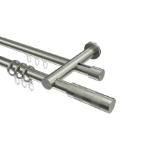 Rundrohr-Innenlauf Gardinenstangen Edelstahl-Optik 20 mm Ø Platon Mavell, zweiläufig Rundrohr-Innenlauf Gardinenstangen Edelstahl-Optik 20 mm Ø Platon Mavell, zweiläufig