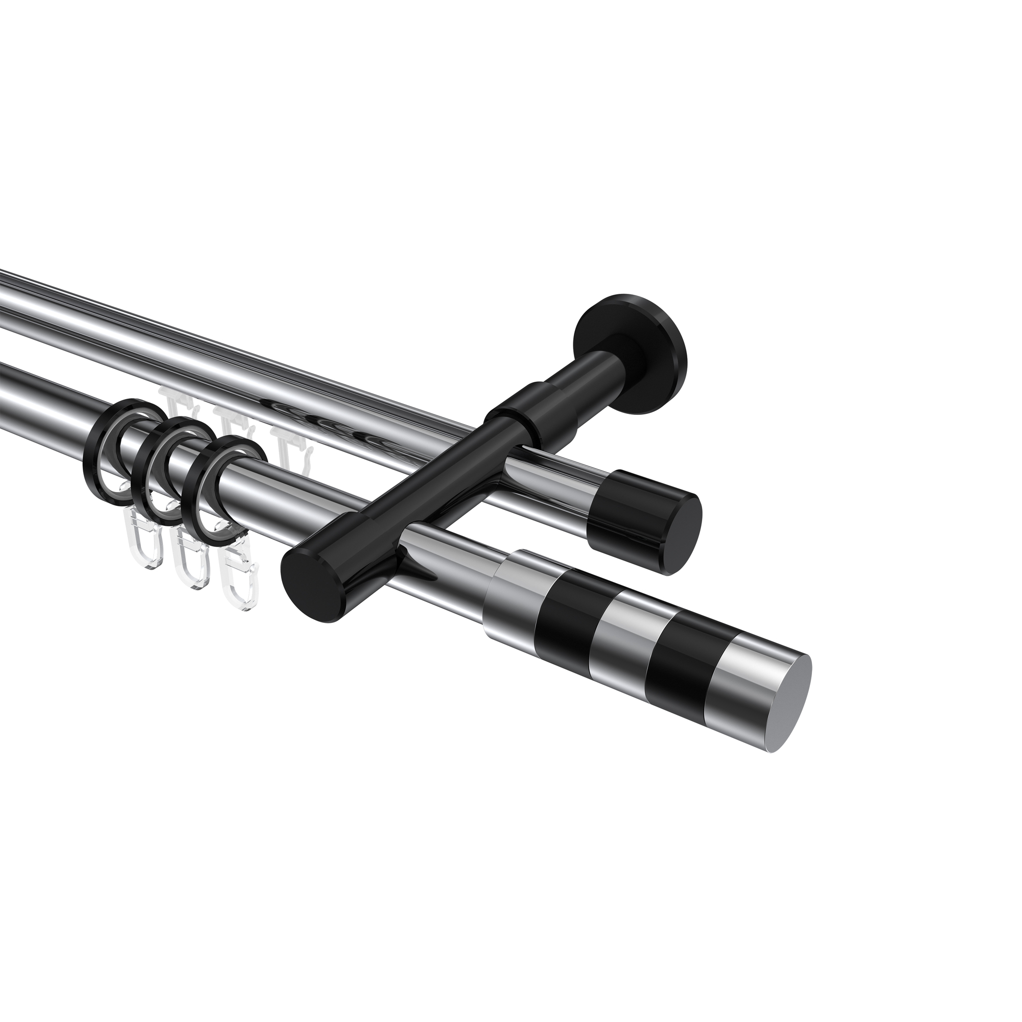 Rundrohr-Innenlauf-Vorhangstangen Chrom / Schwarz, Aluminium / Metall 20 mm Ø Prestige Mavell, doppelläufig Rundrohr-Innenlauf-Vorhangstangen Chrom / Schwarz, Aluminium / Metall 20 mm Ø Prestige Mavell, doppelläufig