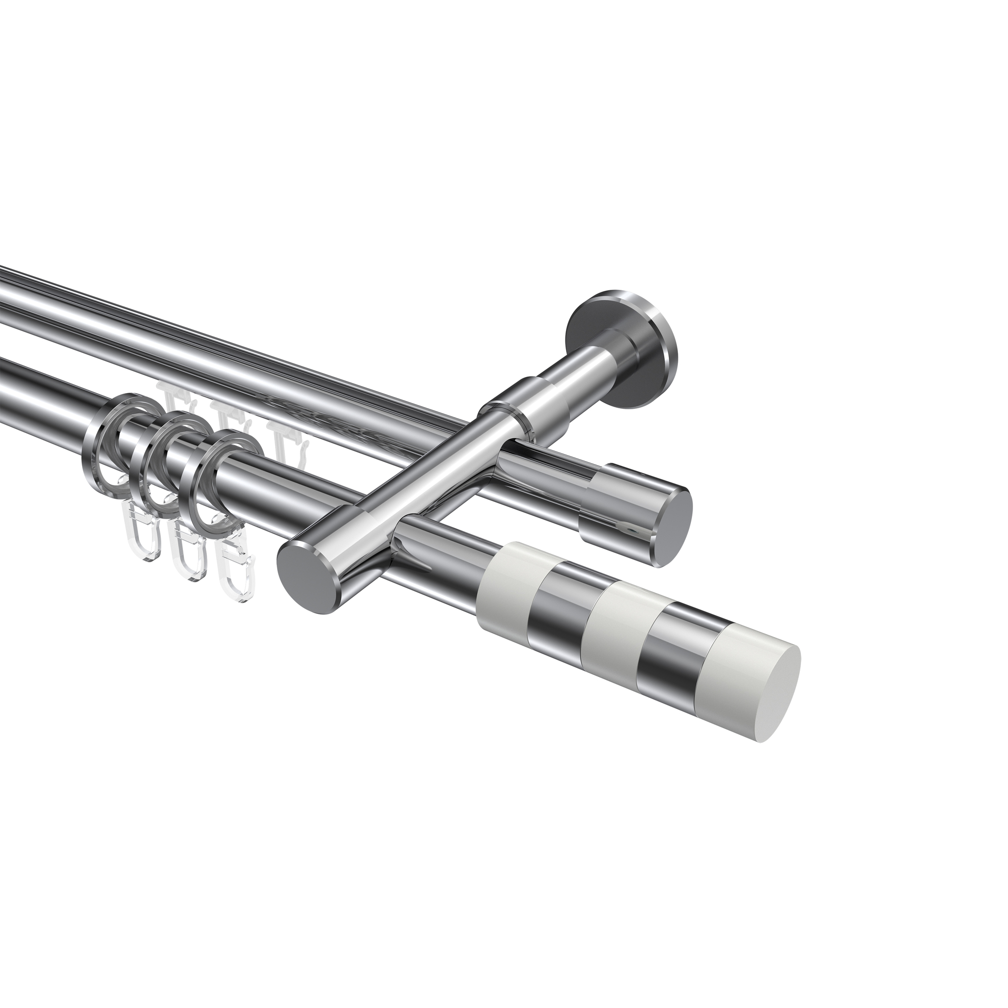 Rundrohr-Innenlauf-Vorhangstangen Chrom, Aluminium / Metall 20 mm Ø Prestige Mavell, 2-läufig Rundrohr-Innenlauf-Vorhangstangen Chrom, Aluminium / Metall 20 mm Ø Prestige Mavell, 2-läufig