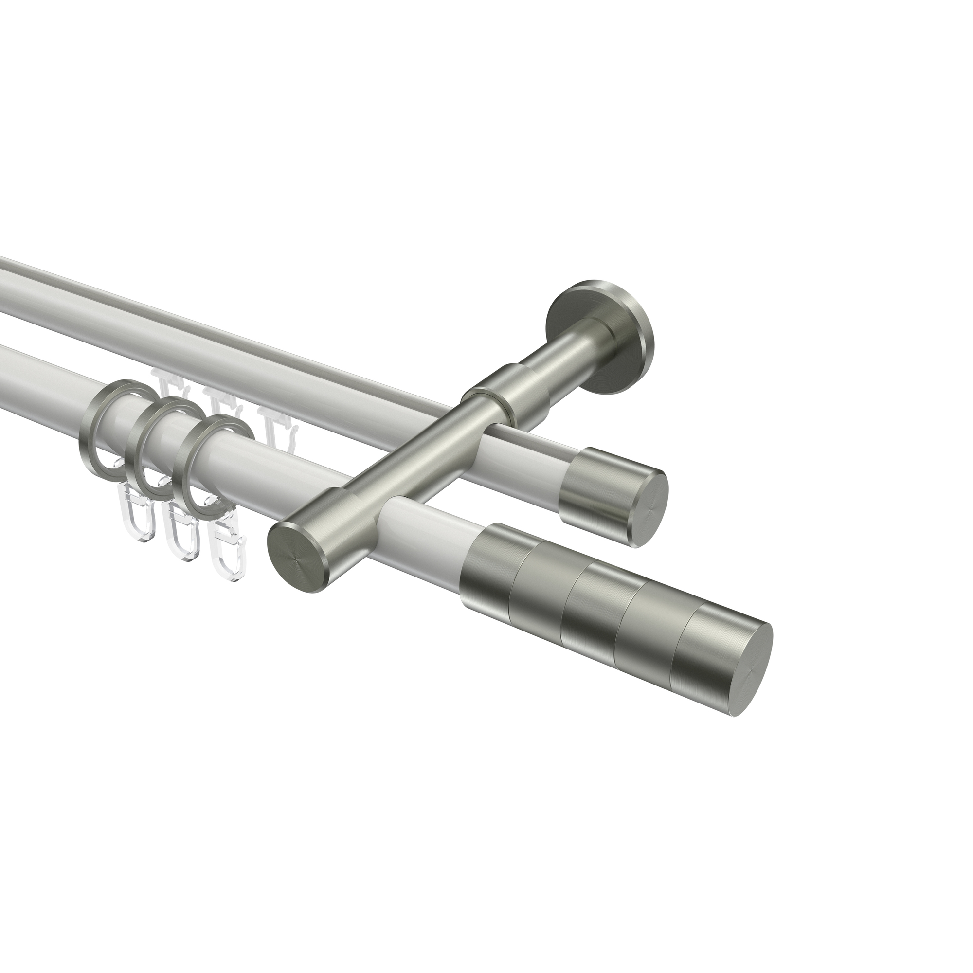 Rundrohr-Innenlauf-Vorhangstange Weiß / Edelstahl-Optik, Aluminium / Metall 20 mm Ø Prestige Mavell Rundrohr-Innenlauf-Vorhangstange Weiß / Edelstahl-Optik, Aluminium / Metall 20 mm Ø Prestige Mavell