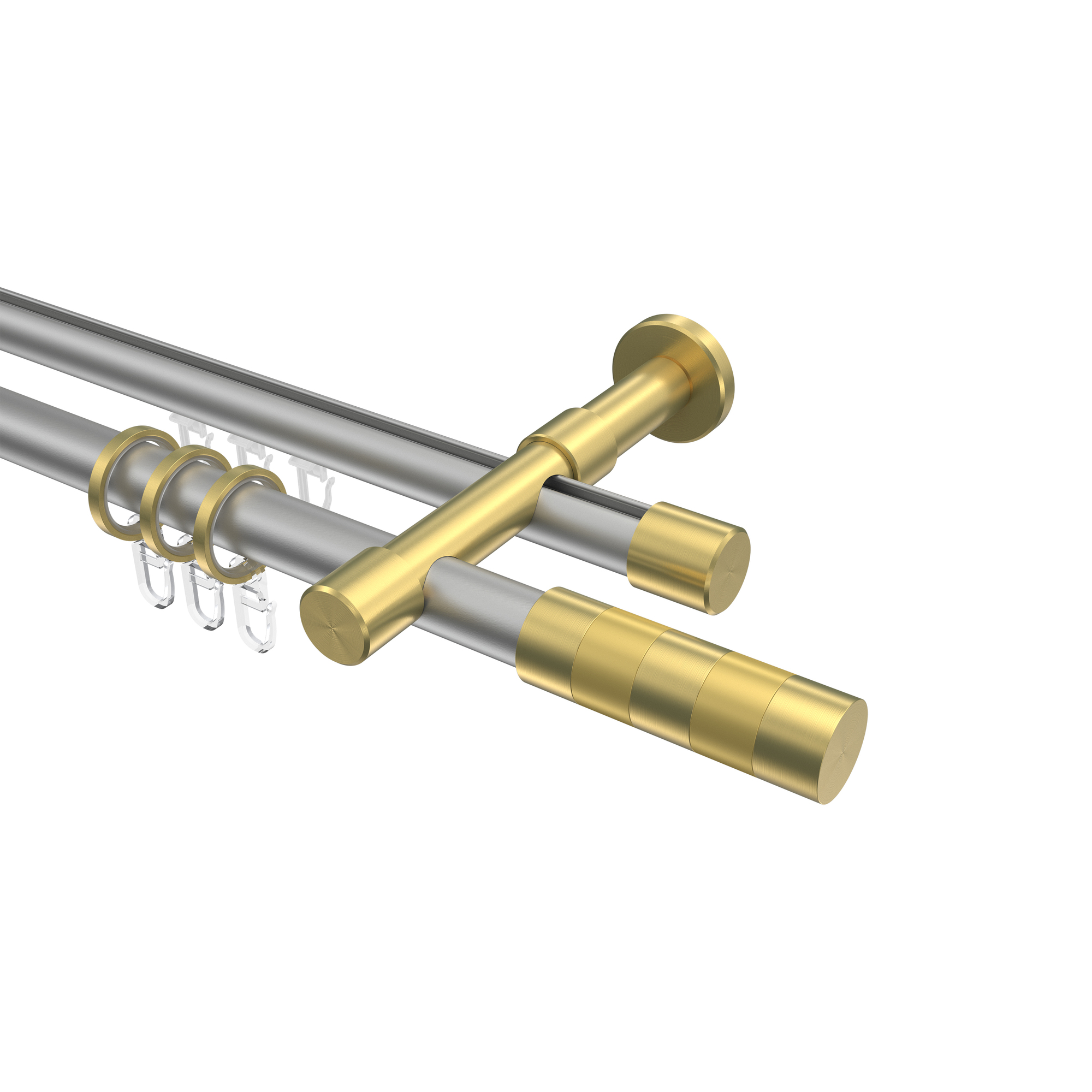 Rohr-Innenlauf-Gardinenstange Silbergrau / Messing-Optik, doppelläufig Aluminium / Metall 20 mm Ø Prestige Mavell Rohr-Innenlauf-Gardinenstange Silbergrau / Messing-Optik, doppelläufig Aluminium / Metall 20 mm Ø Prestige Mavell