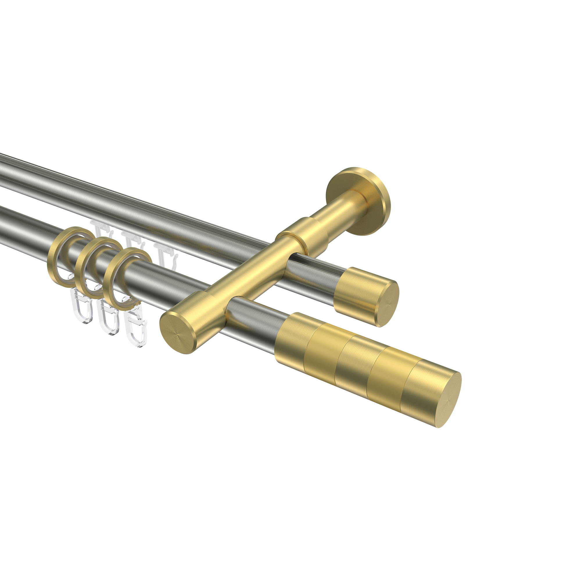 Gardinenstangen mit Rundrohr-Innenlauf Edelstahl-Optik / Messing-Optik 20 mm Ø Prestige Mavell, doppelläufig Gardinenstangen mit Rundrohr-Innenlauf Edelstahl-Optik / Messing-Optik 20 mm Ø Prestige Mavell, doppelläufig