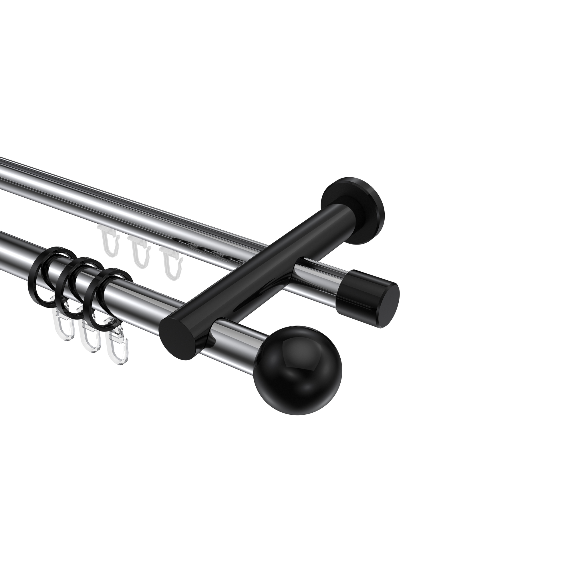 Rundrohr-Innenlauf-Gardinenstangen Chrom / Schwarz, Aluminium / Metall 20 mm Ø Platon Luino Rundrohr-Innenlauf-Gardinenstangen Chrom / Schwarz, Aluminium / Metall 20 mm Ø Platon Luino