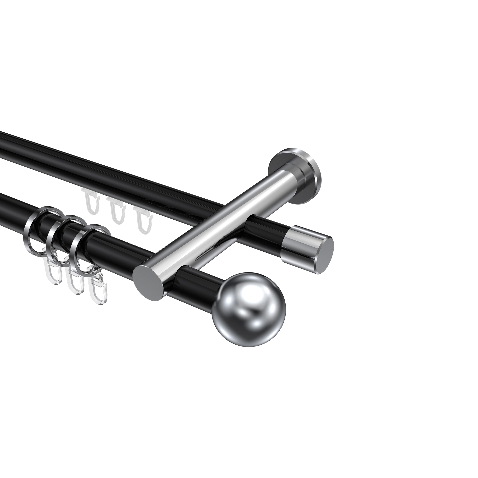 Rundrohr-Innenlaufstangen Schwarz / Chrom, Aluminium / Metall 20 mm Ø Platon Luino Rundrohr-Innenlaufstangen Schwarz / Chrom, Aluminium / Metall 20 mm Ø Platon Luino