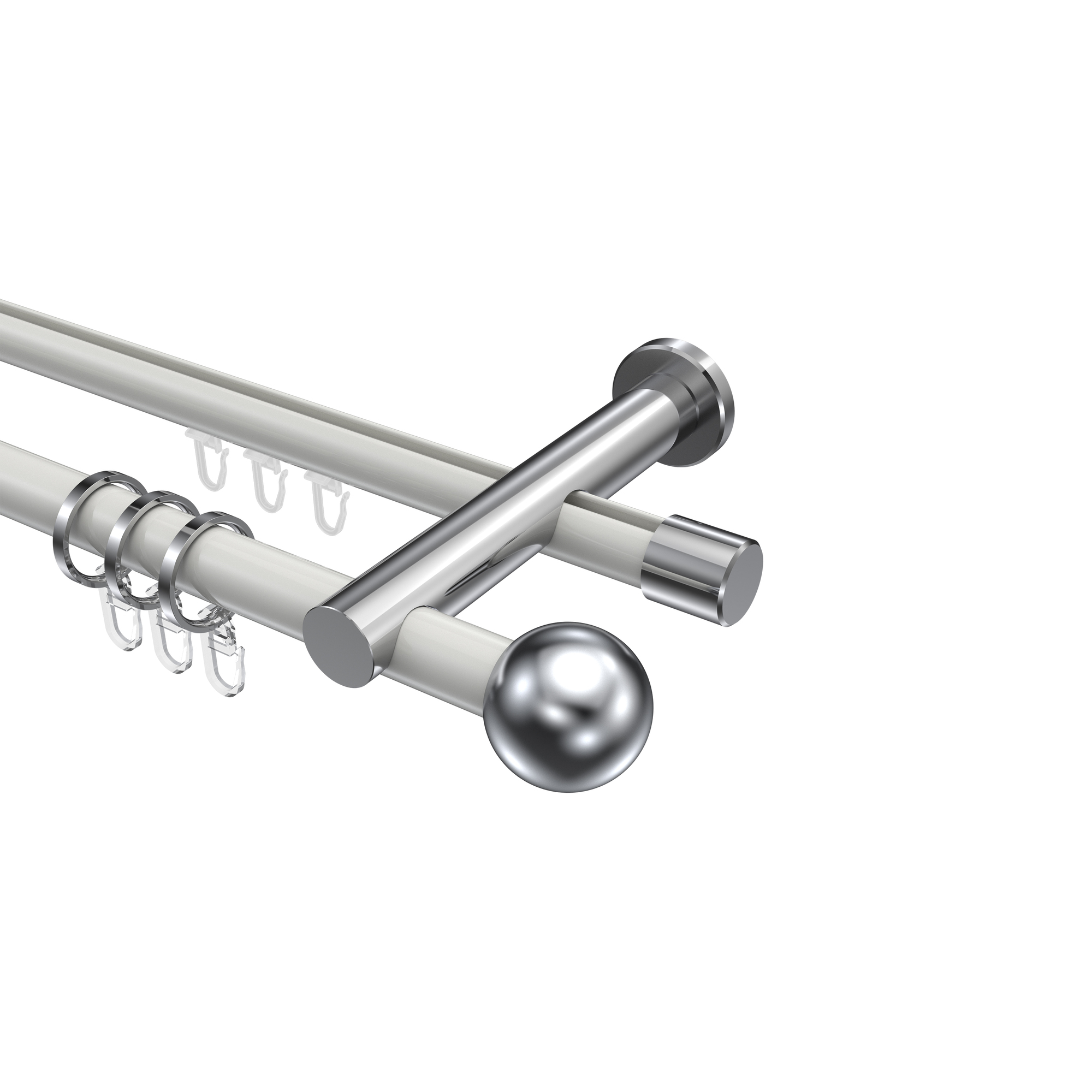 Rundrohr-Innenlauf-Gardinenstange Weiß / Chrom, Aluminium / Metall 20 mm Ø Platon Luino Rundrohr-Innenlauf-Gardinenstange Weiß / Chrom, Aluminium / Metall 20 mm Ø Platon Luino