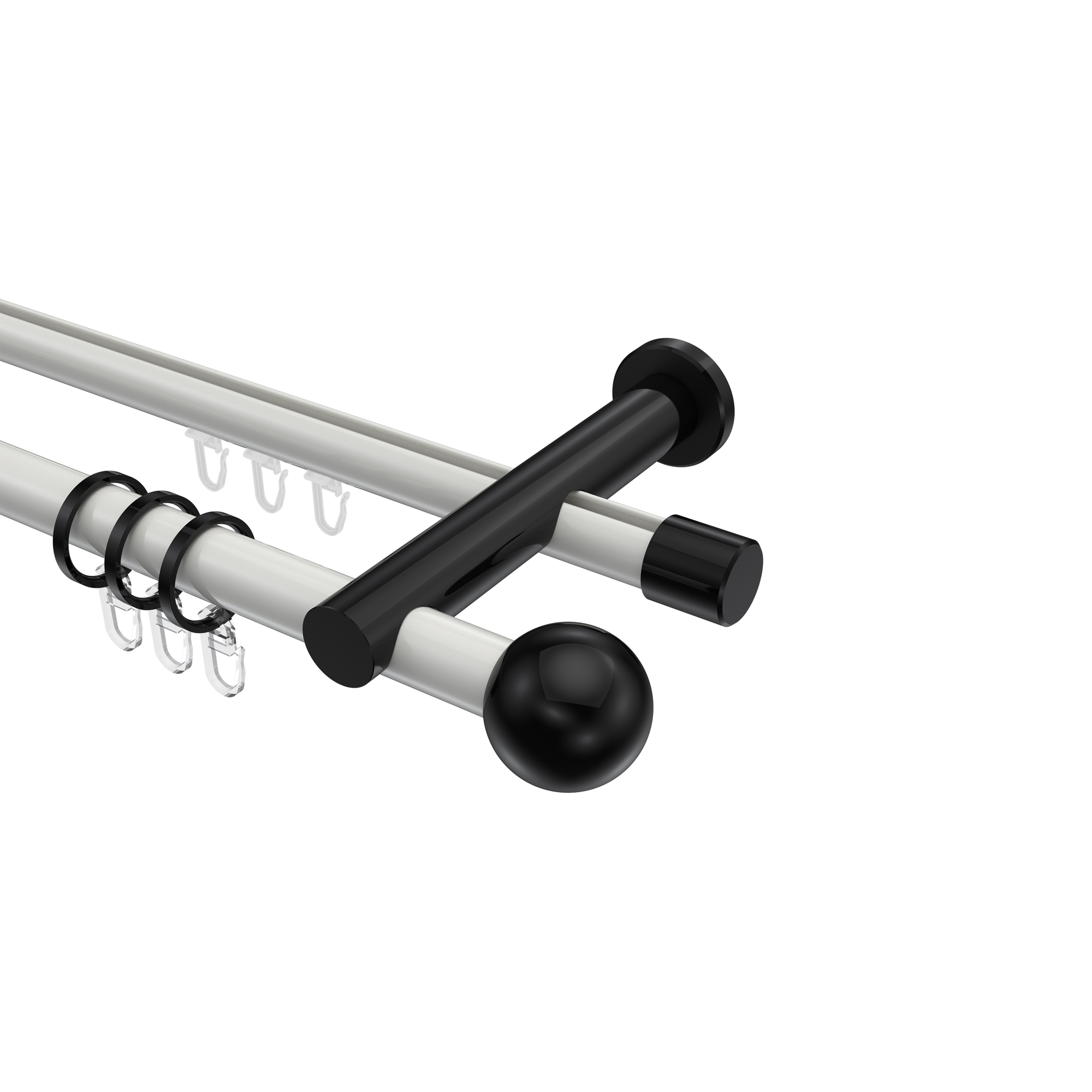 Rundrohr-Innenlauf-Vorhangstangen Weiß / Schwarz, Aluminium / Metall 20 mm Ø Platon Luino Rundrohr-Innenlauf-Vorhangstangen Weiß / Schwarz, Aluminium / Metall 20 mm Ø Platon Luino