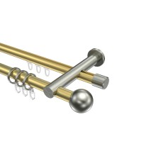 Gardinenstangen mit Innenlauf / Rundrohr Messing-Optik / Edelstahl-Optik 20 mm Ø Platon Luino, 2-läufig Gardinenstangen mit Innenlauf / Rundrohr Messing-Optik / Edelstahl-Optik 20 mm Ø Platon Luino, 2-läufig