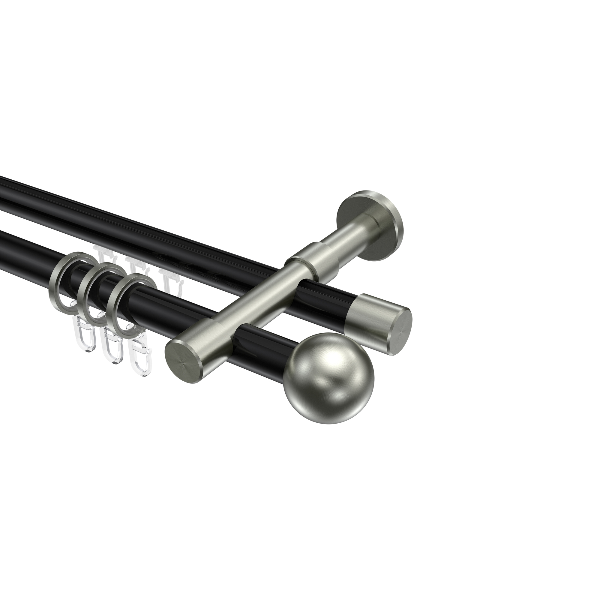 Rundrohr-Innenlauf-Vorhangstangen Schwarz / Edelstahl-Optik, Aluminium / Metall 20 mm Ø Prestige Luino Rundrohr-Innenlauf-Vorhangstangen Schwarz / Edelstahl-Optik, Aluminium / Metall 20 mm Ø Prestige Luino