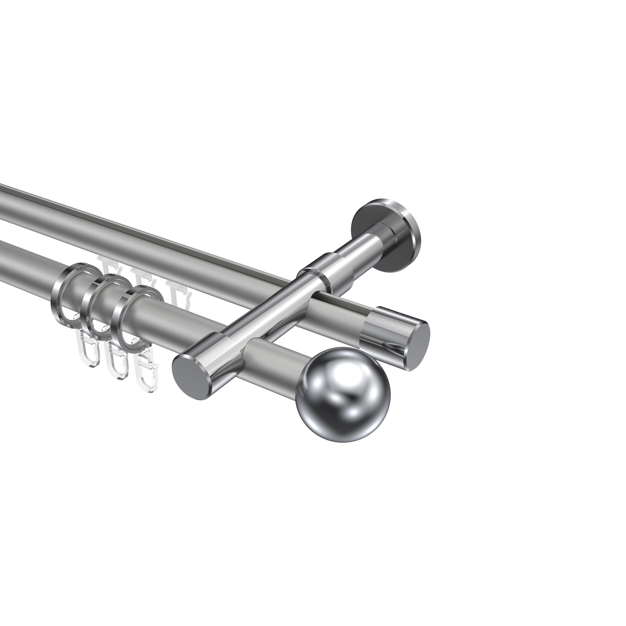 Rohr-Innenlaufstange Silbergrau / Chrom, zweiläufig Aluminium / Metall 20 mm Ø Prestige Luino Rohr-Innenlaufstange Silbergrau / Chrom, zweiläufig Aluminium / Metall 20 mm Ø Prestige Luino