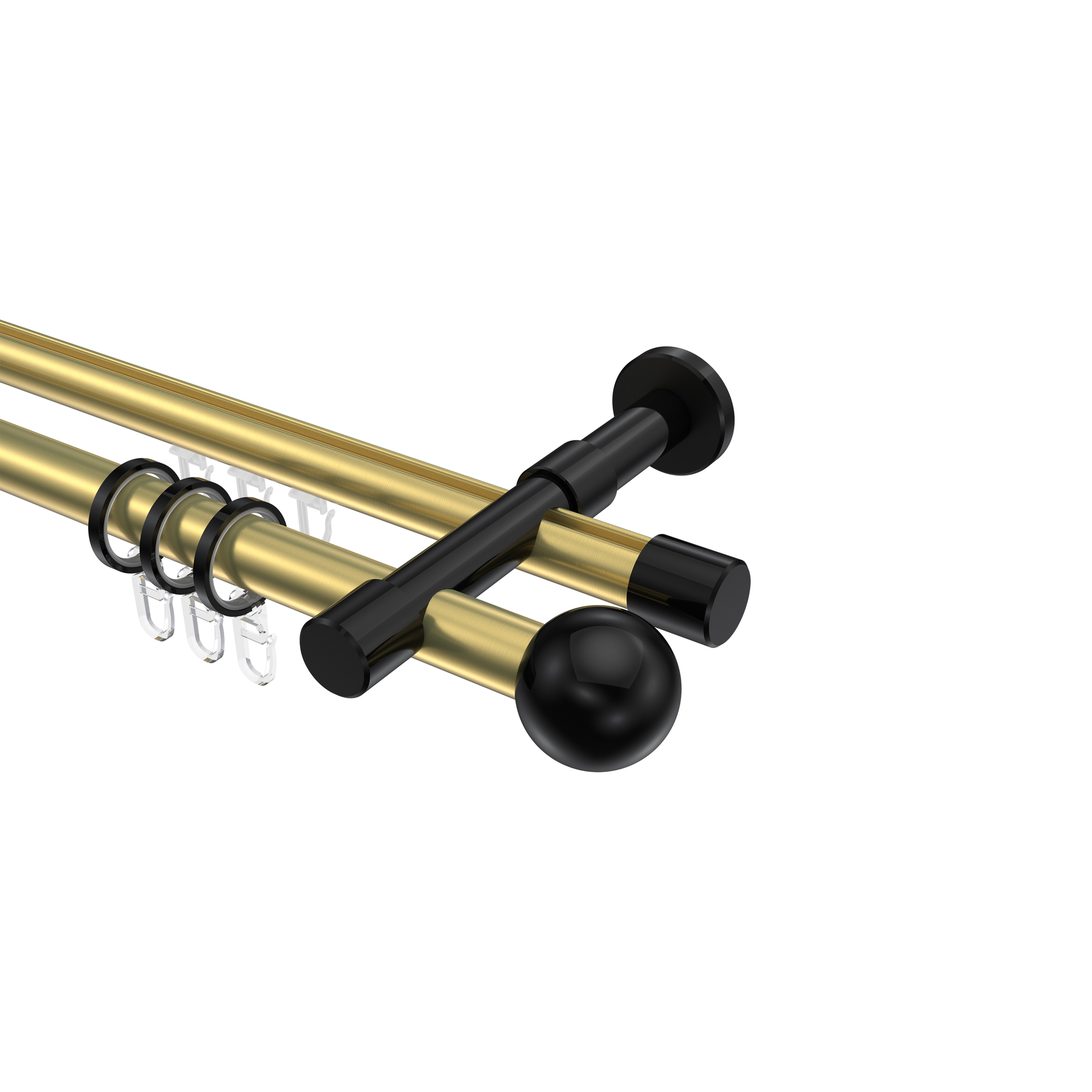 Rohr-Innenlauf-Vorhangstange Messing-Optik / Schwarz, doppelläufig Aluminium / Metall 20 mm Ø Prestige Luino Rohr-Innenlauf-Vorhangstange Messing-Optik / Schwarz, doppelläufig Aluminium / Metall 20 mm Ø Prestige Luino