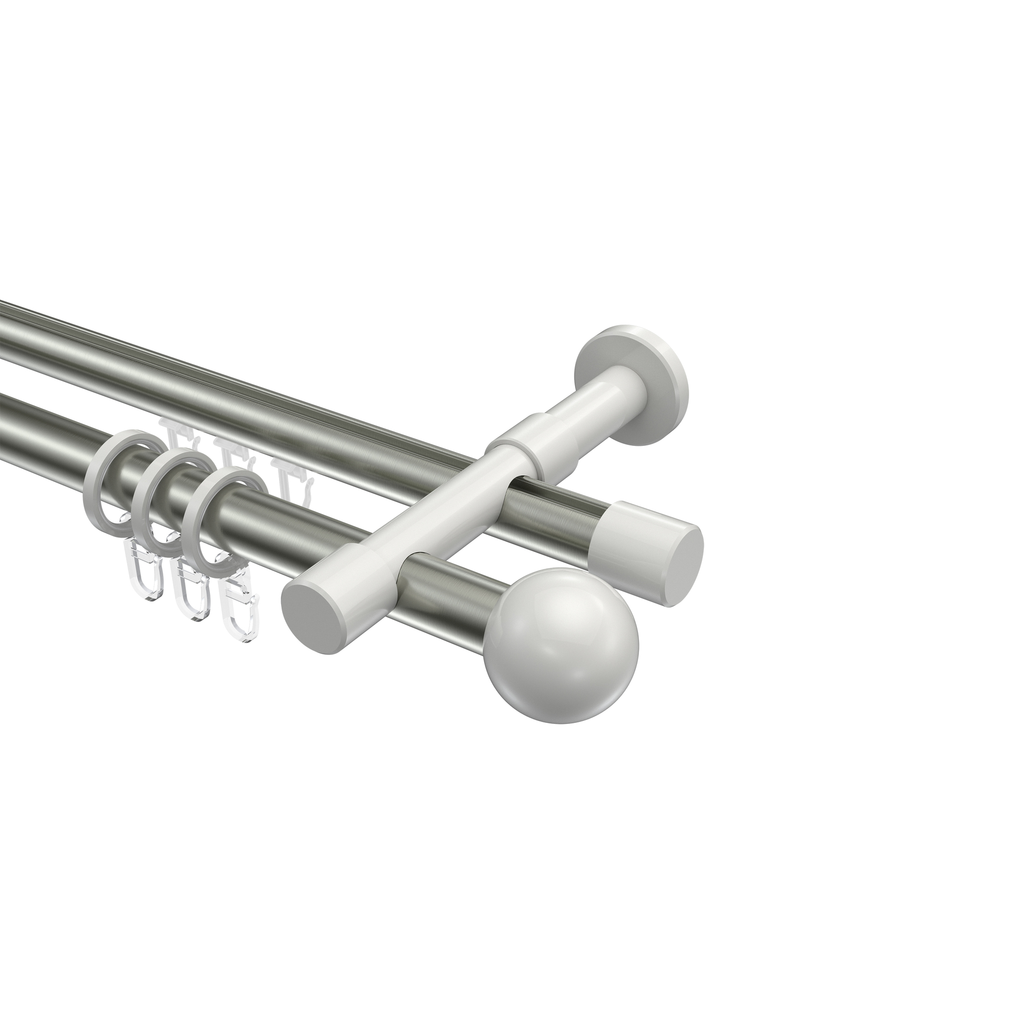 Rundrohr-Innenlauf-Gardinenstangen Edelstahl-Optik / Weiß, Aluminium / Metall 20 mm Ø Prestige Luino Rundrohr-Innenlauf-Gardinenstangen Edelstahl-Optik / Weiß, Aluminium / Metall 20 mm Ø Prestige Luino