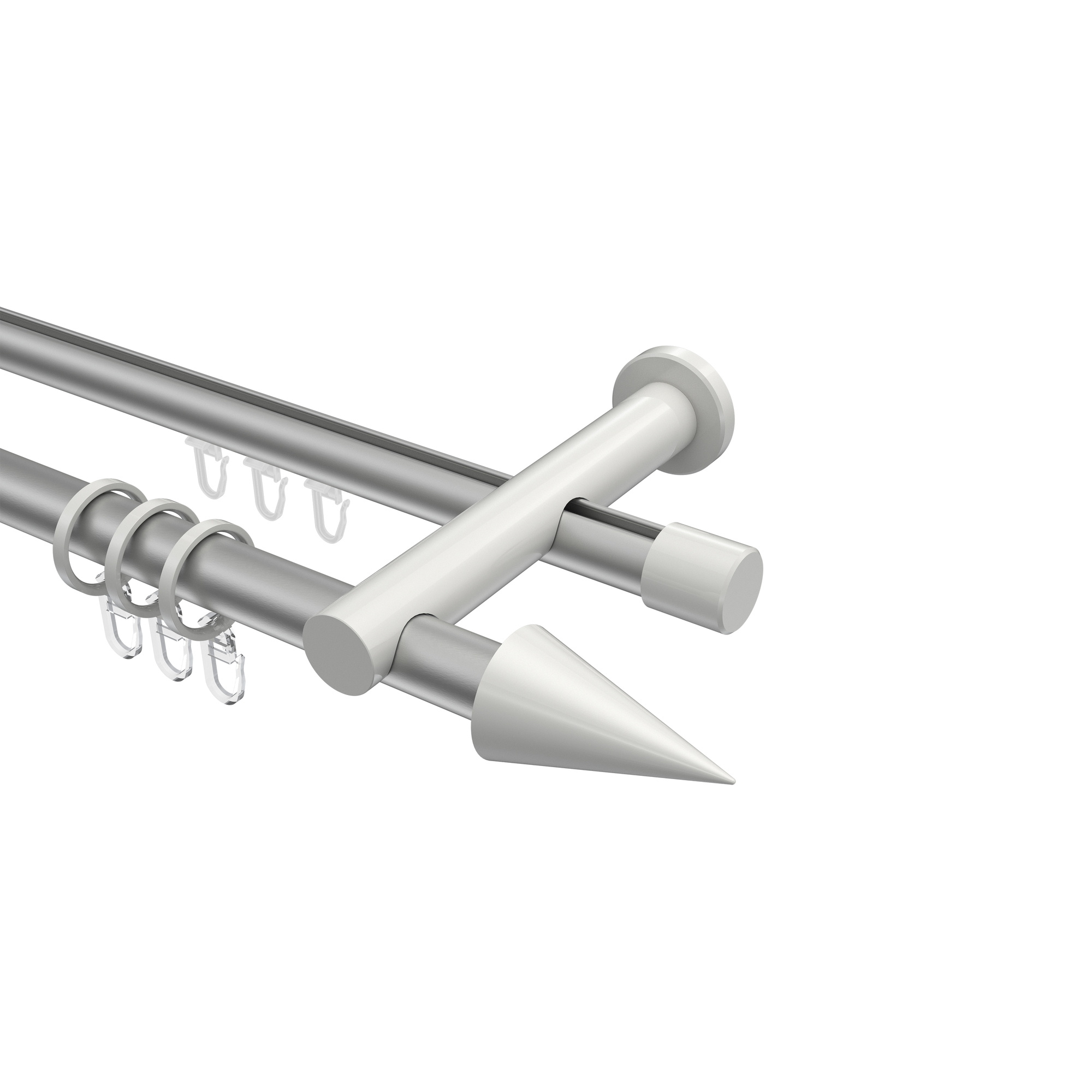 Rundrohr-Innenlaufstangen Silbergrau / Weiß, Aluminium / Metall 20 mm Ø Platon Savio Rundrohr-Innenlaufstangen Silbergrau / Weiß, Aluminium / Metall 20 mm Ø Platon Savio