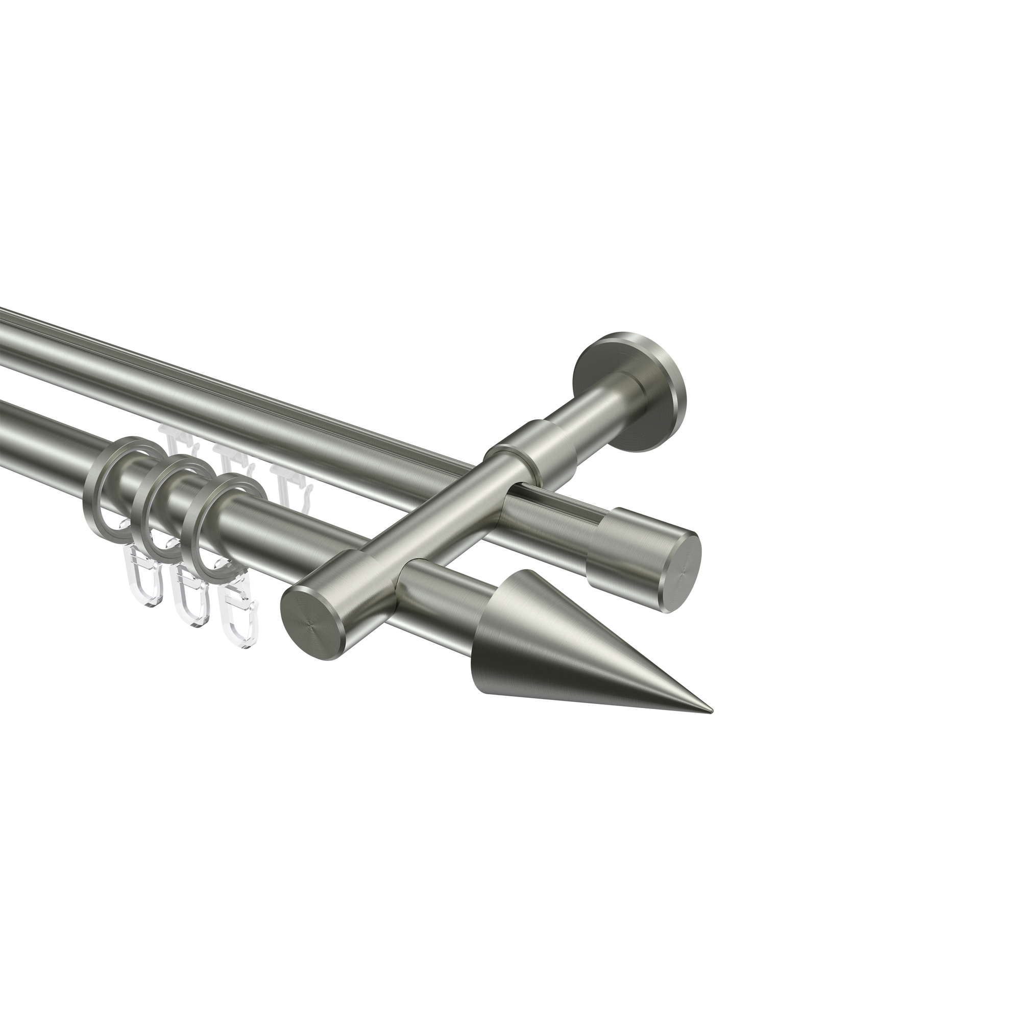 Rundrohr-Innenlauf Gardinenstange Edelstahl-Optik 20 mm Ø Prestige Savio, zweiläufig Rundrohr-Innenlauf Gardinenstange Edelstahl-Optik 20 mm Ø Prestige Savio, zweiläufig