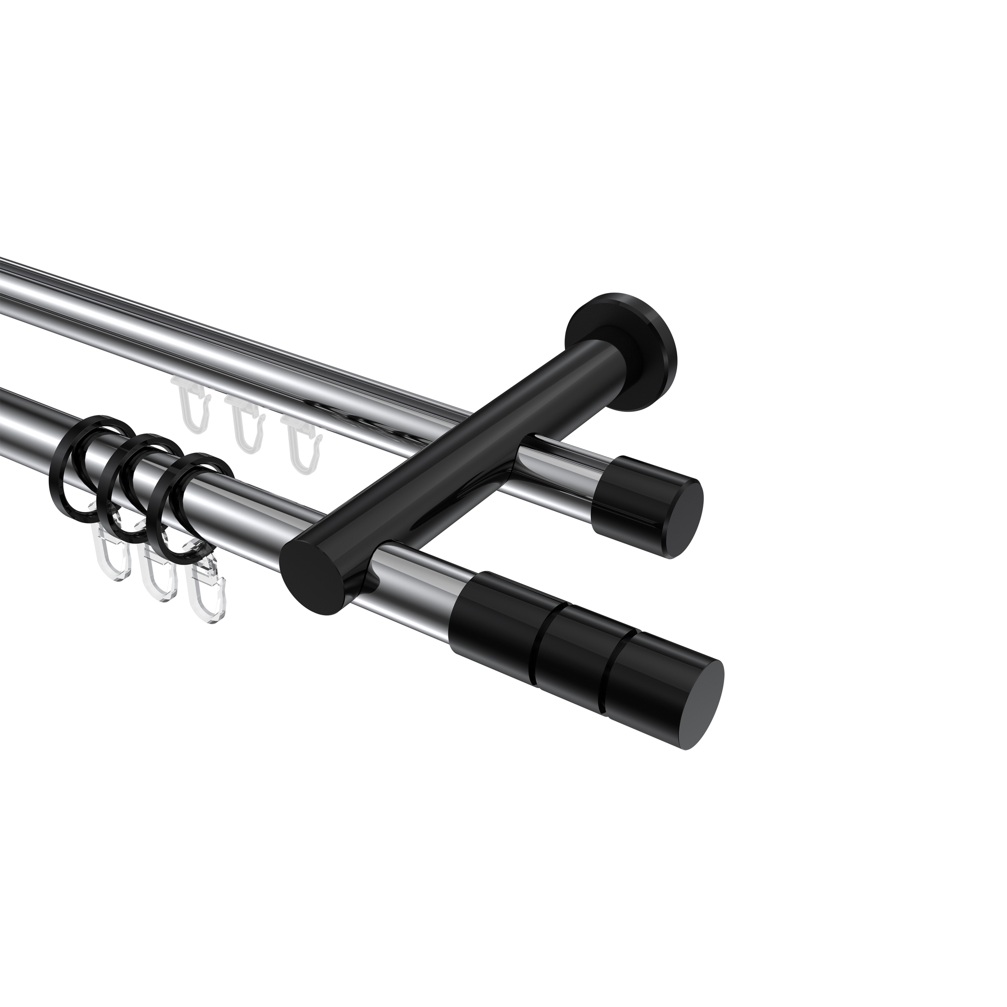 Rundrohr-Innenlauf-Gardinenstangen Chrom / Schwarz, Aluminium / Metall 20 mm Ø Platon Elanto Rundrohr-Innenlauf-Gardinenstangen Chrom / Schwarz, Aluminium / Metall 20 mm Ø Platon Elanto