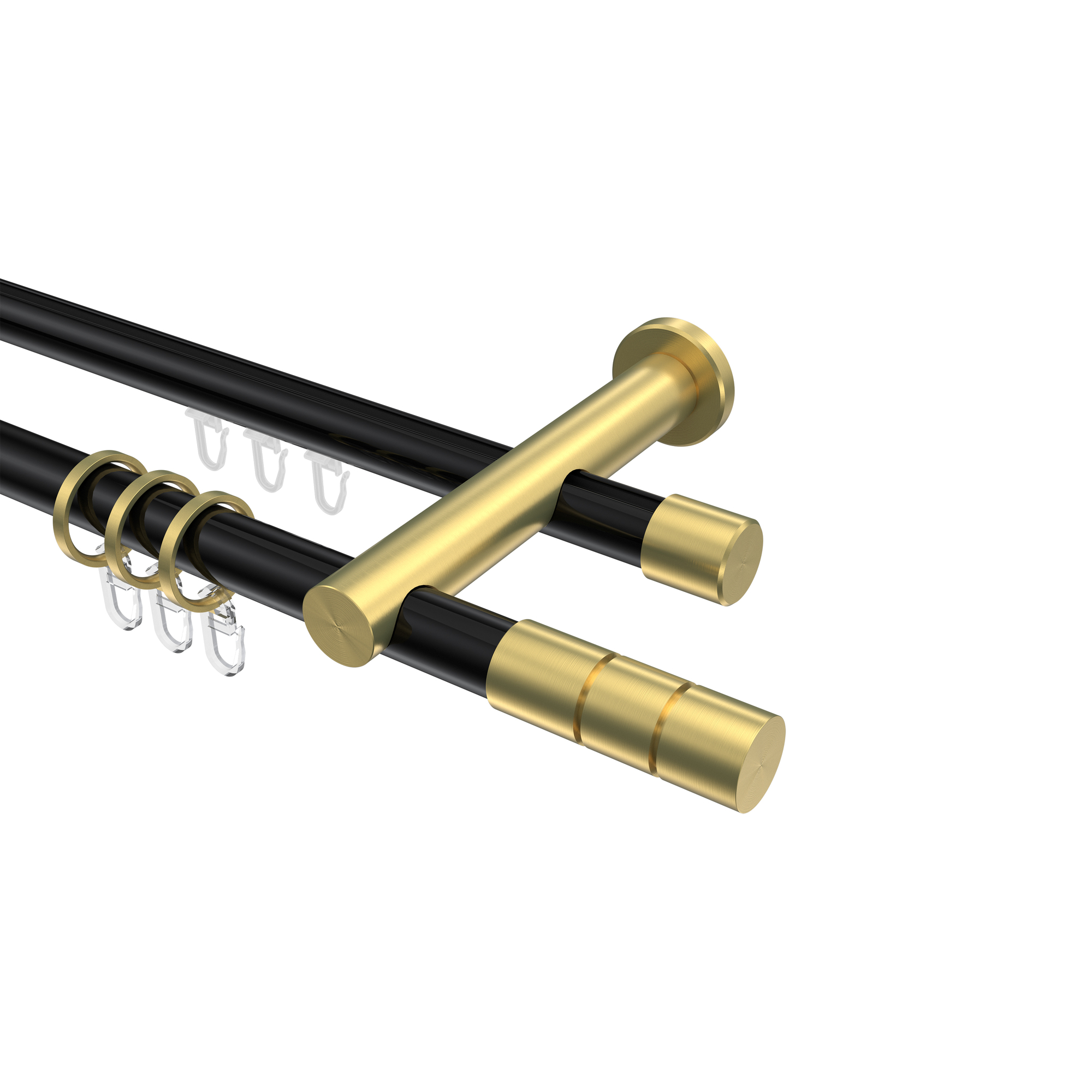 Vorhangstange mit Rohr / Innenlauf Schwarz / Messing-Optik, doppelläufig Aluminium / Metall 20 mm Ø Platon Elanto Vorhangstange mit Rohr / Innenlauf Schwarz / Messing-Optik, doppelläufig Aluminium / Metall 20 mm Ø Platon Elanto