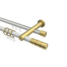 Gardinenstange mit Rundrohr-Innenlauf-Kombination Weiß / Messing-Optik, 2-läufig Aluminium / Metall 20 mm Ø Platon Elanto Gardinenstange mit Rundrohr-Innenlauf-Kombination Weiß / Messing-Optik, 2-läufig Aluminium / Metall 20 mm Ø Platon Elanto