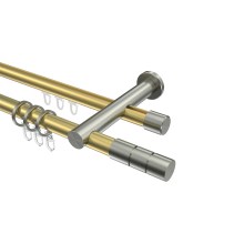 Gardinenstange mit Rundrohr / Innenlauf Messing-Optik / Edelstahl-Optik 20 mm Ø Platon Elanto, doppelläufig Gardinenstange mit Rundrohr / Innenlauf Messing-Optik / Edelstahl-Optik 20 mm Ø Platon Elanto, doppelläufig