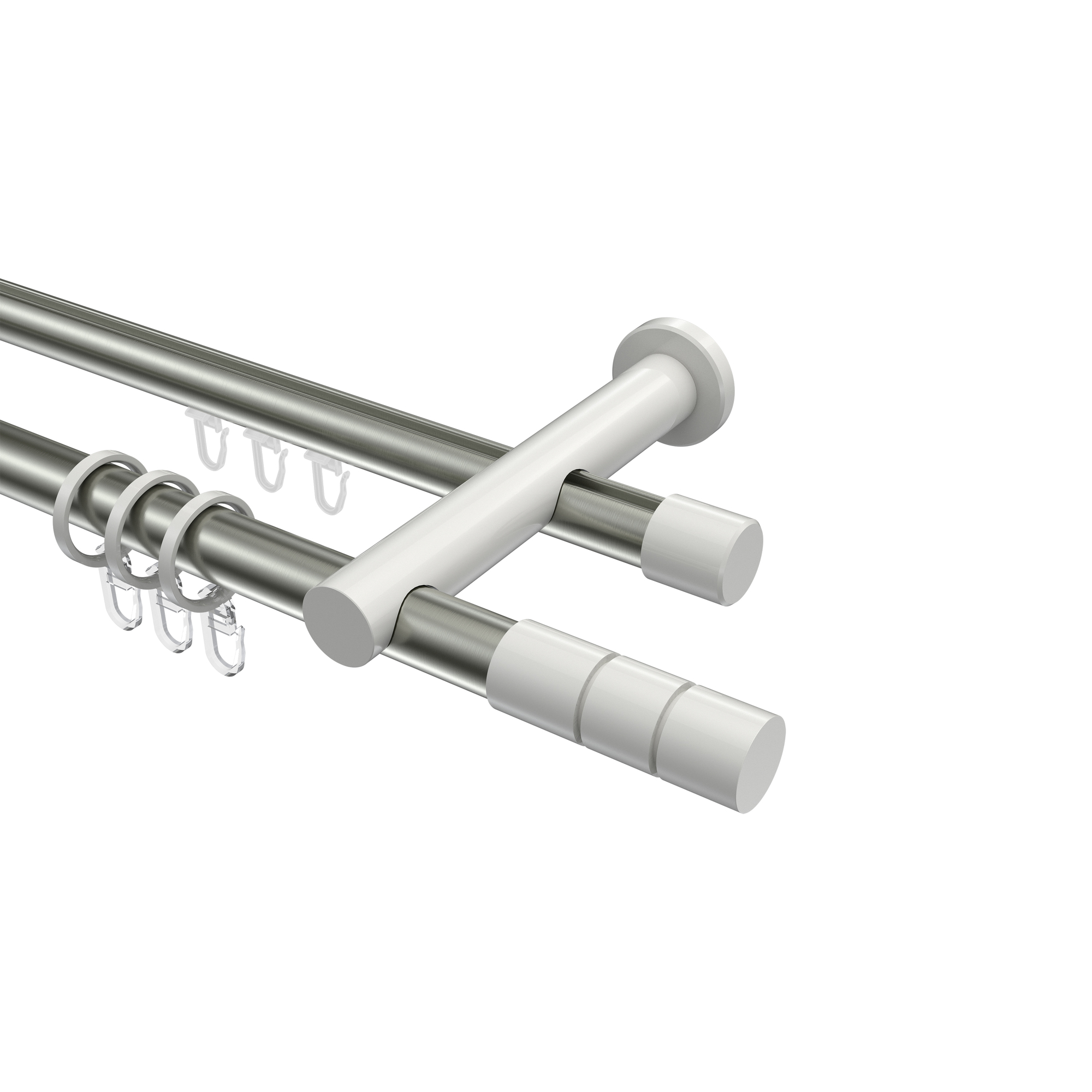 Rundrohr-Innenlauf-Gardinenstange Edelstahl-Optik / Weiß, Aluminium / Metall 20 mm Ø Platon Elanto Rundrohr-Innenlauf-Gardinenstange Edelstahl-Optik / Weiß, Aluminium / Metall 20 mm Ø Platon Elanto