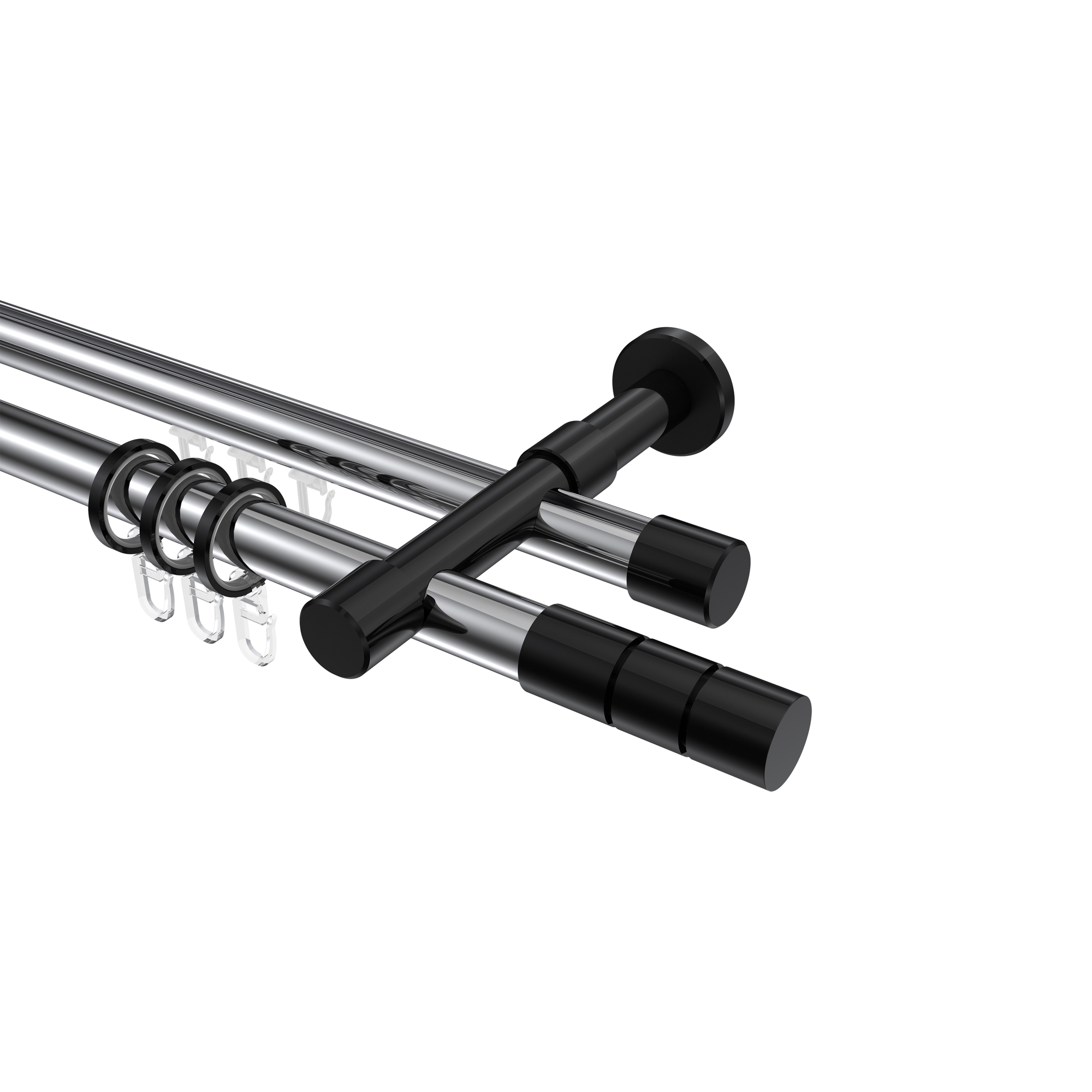 Rundrohr-Innenlauf-Gardinenstange Chrom / Schwarz, Aluminium / Metall 20 mm Ø Prestige Elanto Rundrohr-Innenlauf-Gardinenstange Chrom / Schwarz, Aluminium / Metall 20 mm Ø Prestige Elanto