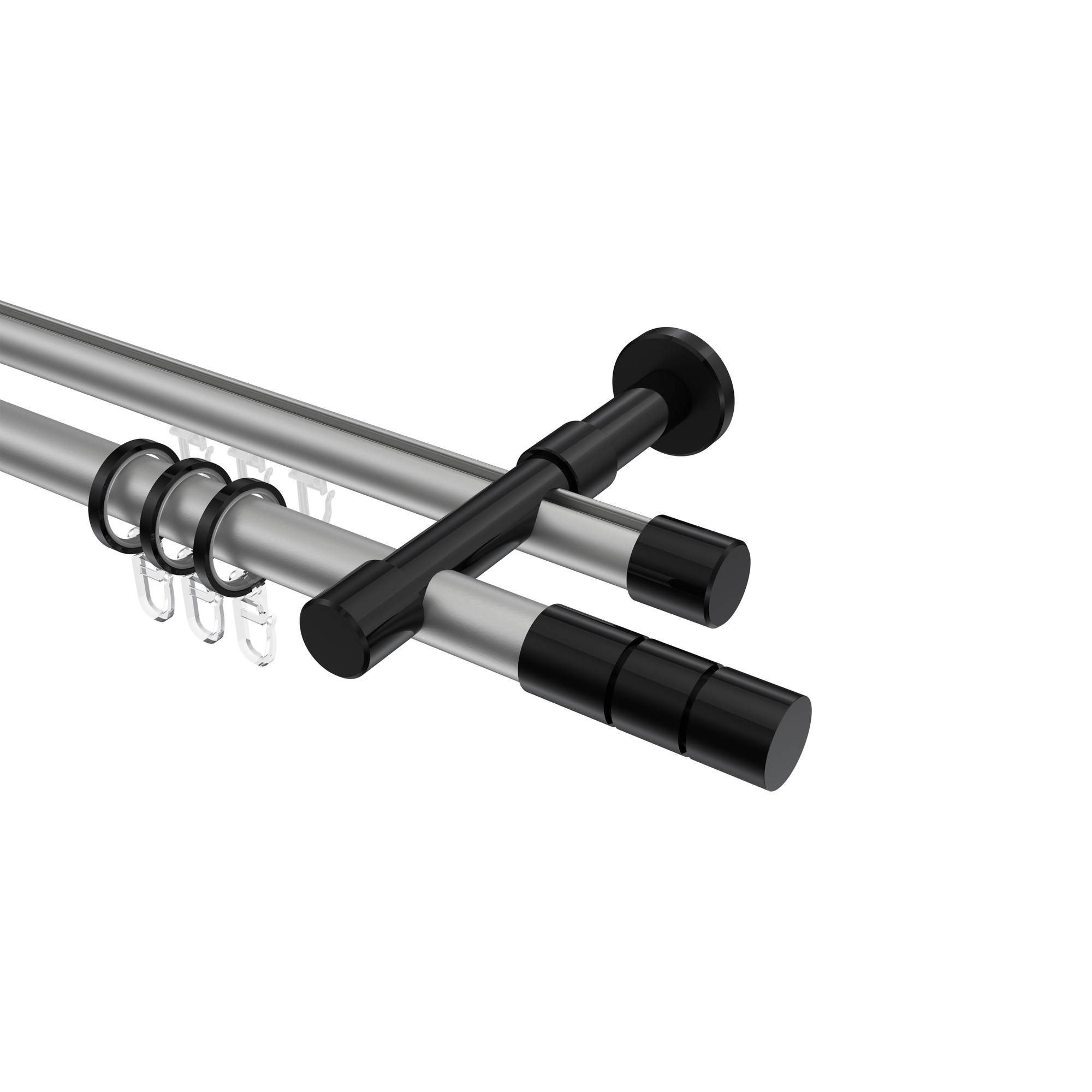 Rundrohr-Innenlauf-Vorhangstange Silbergrau / Schwarz, Aluminium / Metall 20 mm Ø Prestige Elanto Rundrohr-Innenlauf-Vorhangstange Silbergrau / Schwarz, Aluminium / Metall 20 mm Ø Prestige Elanto