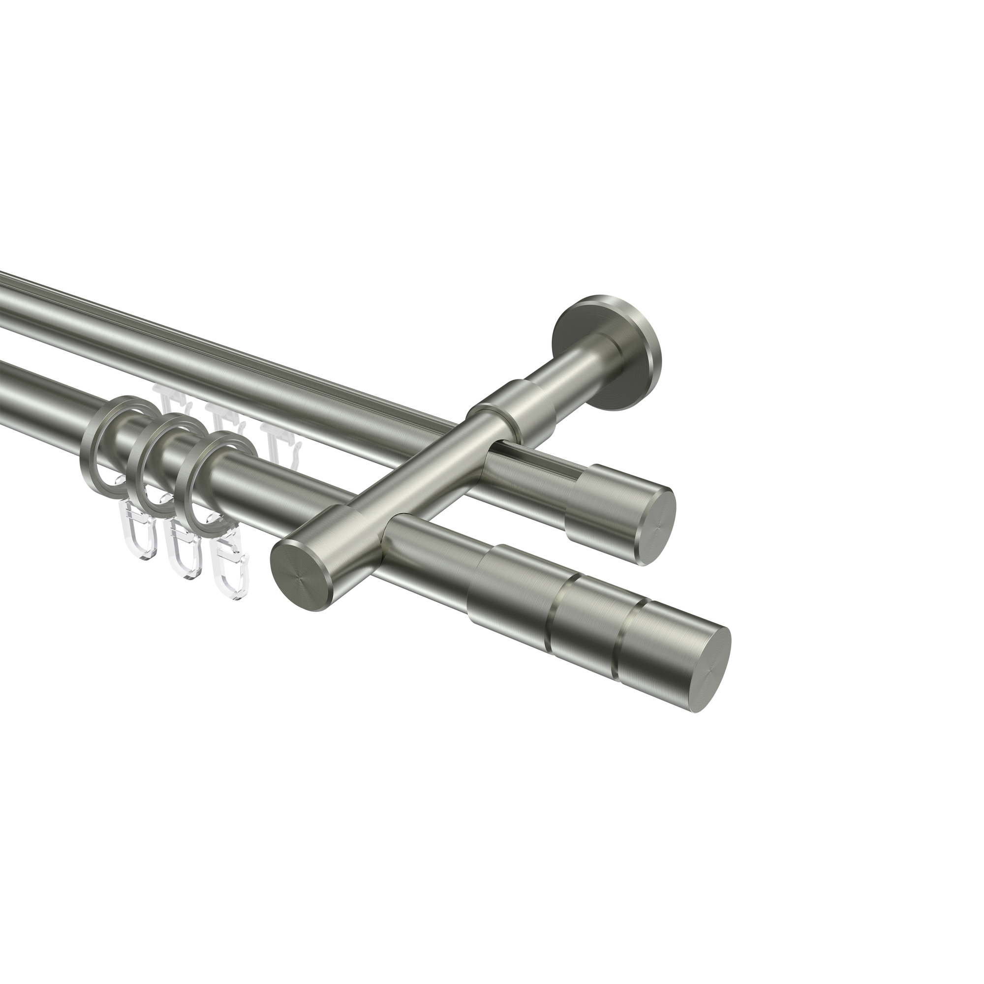 Gardinenstange Rundrohr / Innenlauf Edelstahl-Optik 20 mm Ø Prestige Elanto, doppelläufig Gardinenstange Rundrohr / Innenlauf Edelstahl-Optik 20 mm Ø Prestige Elanto, doppelläufig