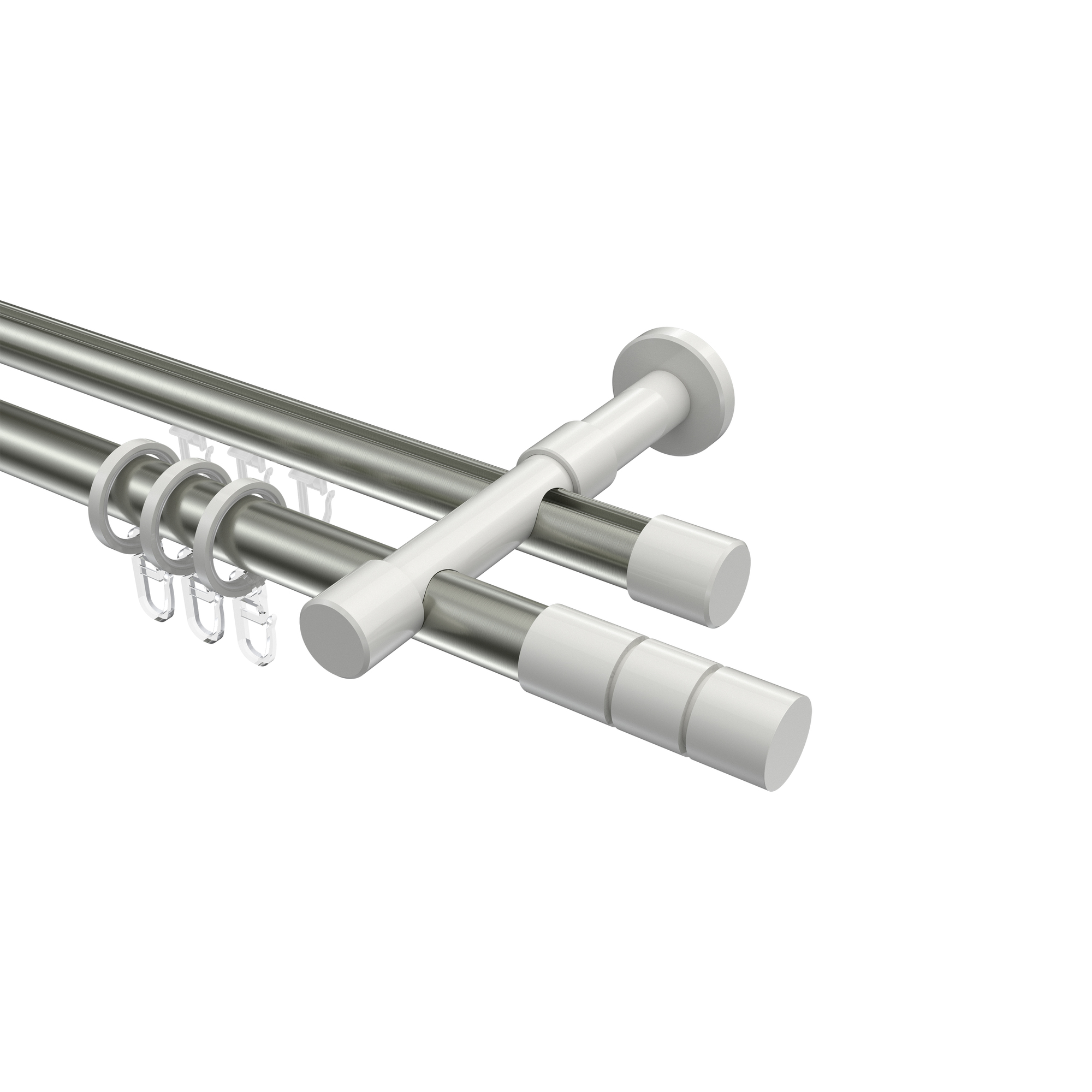 Rundrohr-Innenlauf-Gardinenstangen Edelstahl-Optik / Weiß, Aluminium / Metall 20 mm Ø Prestige Elanto Rundrohr-Innenlauf-Gardinenstangen Edelstahl-Optik / Weiß, Aluminium / Metall 20 mm Ø Prestige Elanto