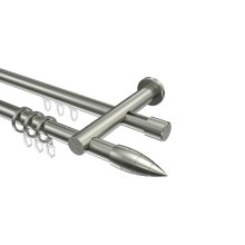 Rundrohr-Innenlauf Gardinenstangen Edelstahl-Optik 20 mm Ø Platon Samanto, doppelläufig Rundrohr-Innenlauf Gardinenstangen Edelstahl-Optik 20 mm Ø Platon Samanto, doppelläufig
