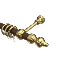 Gardinenstange / Stilgarnitur Nussbaum / Messing-farbig 28 mm Ø, Classic - Rondo Gardinenstange / Stilgarnitur Nussbaum / Messing-farbig 28 mm Ø, Classic - Rondo