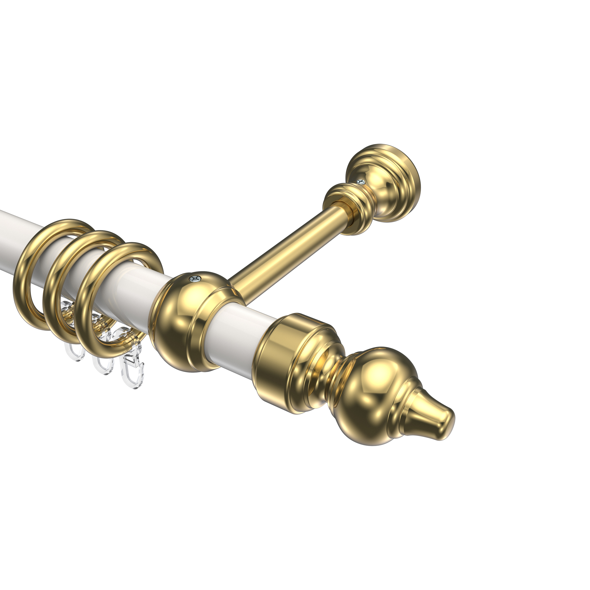 Gardinenstange / Vorhangstange Weiß / Messing-farbig, Metall / Kunststoff 28 mm Ø Classic - Rondo Gardinenstange / Vorhangstange Weiß / Messing-farbig, Metall / Kunststoff 28 mm Ø Classic - Rondo