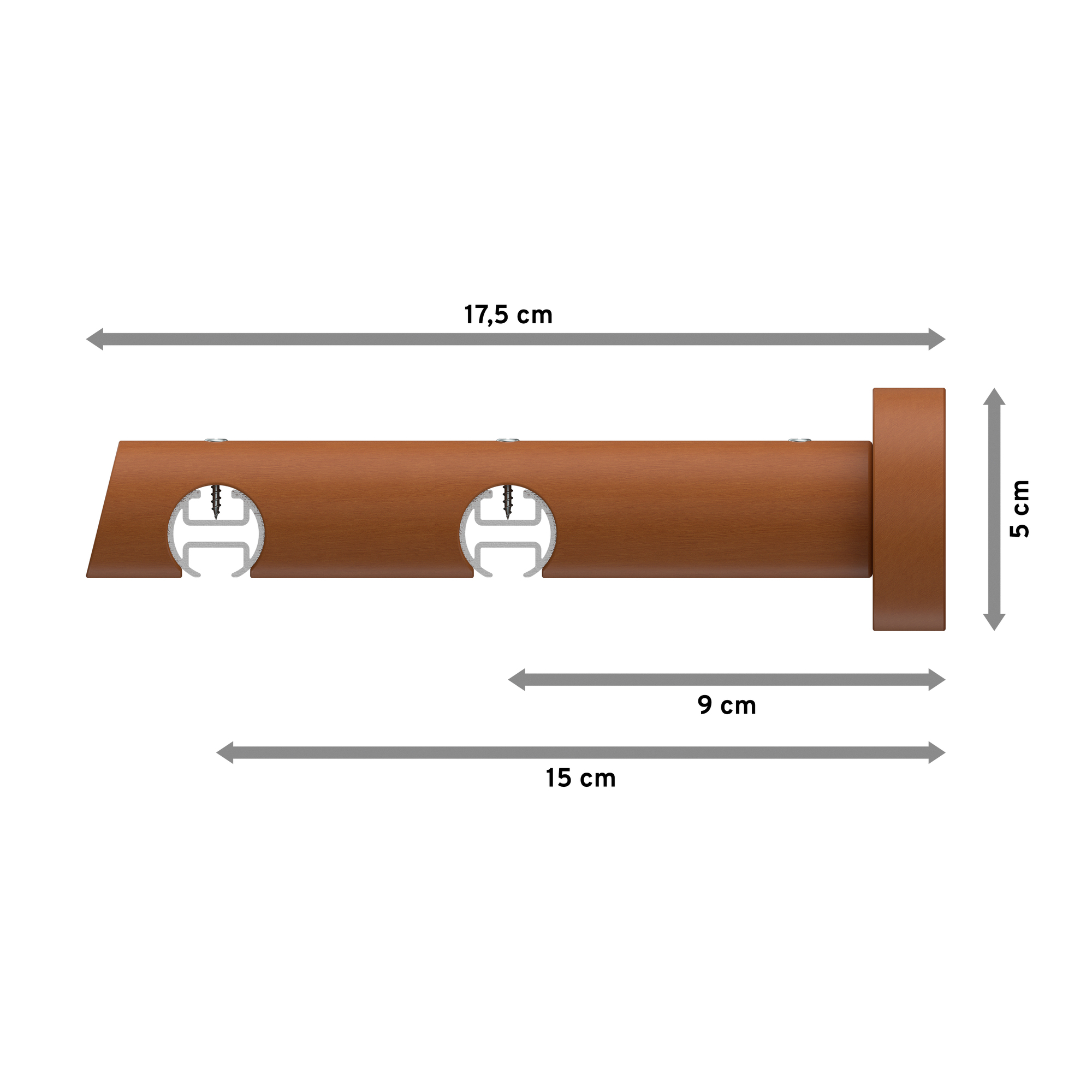 Innenlauf-Vorhangstange Edelstahl-Optik / Kirschbaum 20 mm Ø 2-läufig Talent Feta Aluminium / Holz – Bild 2