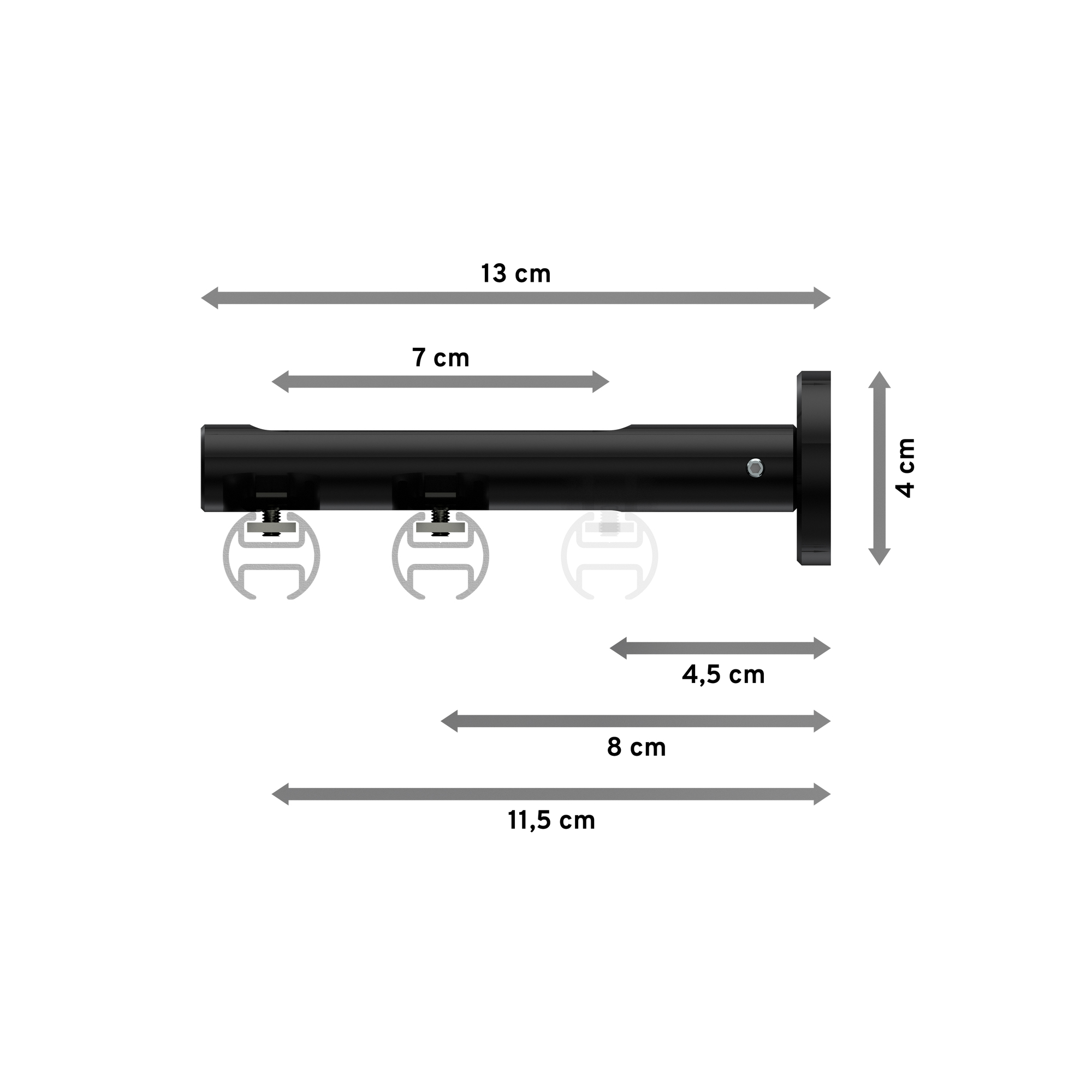 Innenlaufstange Chrom / Schwarz, Aluminium / Metall 20 mm Ø Siteno Mavell, doppelläufig – Bild 2