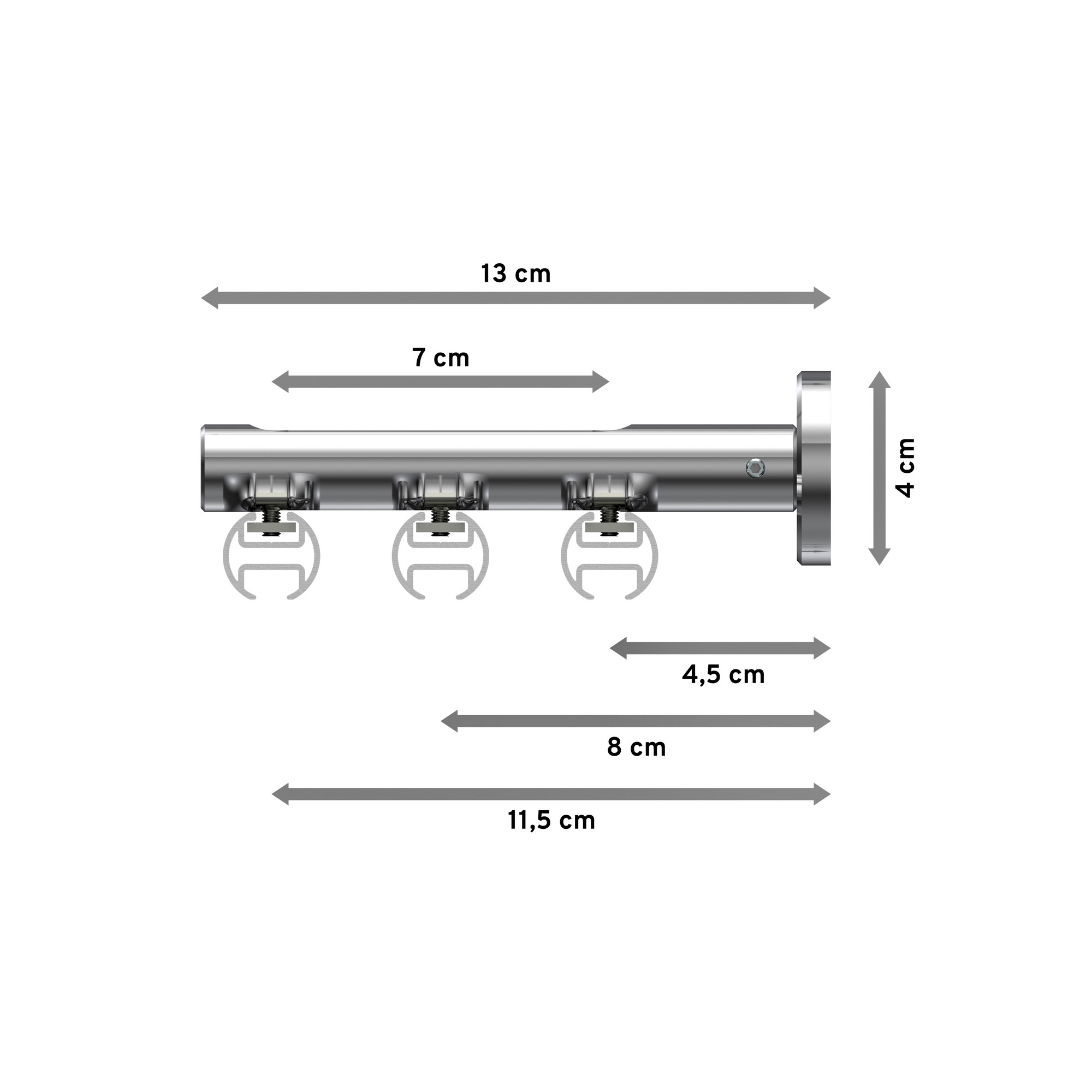 Innenlaufstange Schwarz / Chrom, Aluminium / Metall 20 mm Ø Siteno Savio, 3-läufig – Bild 2