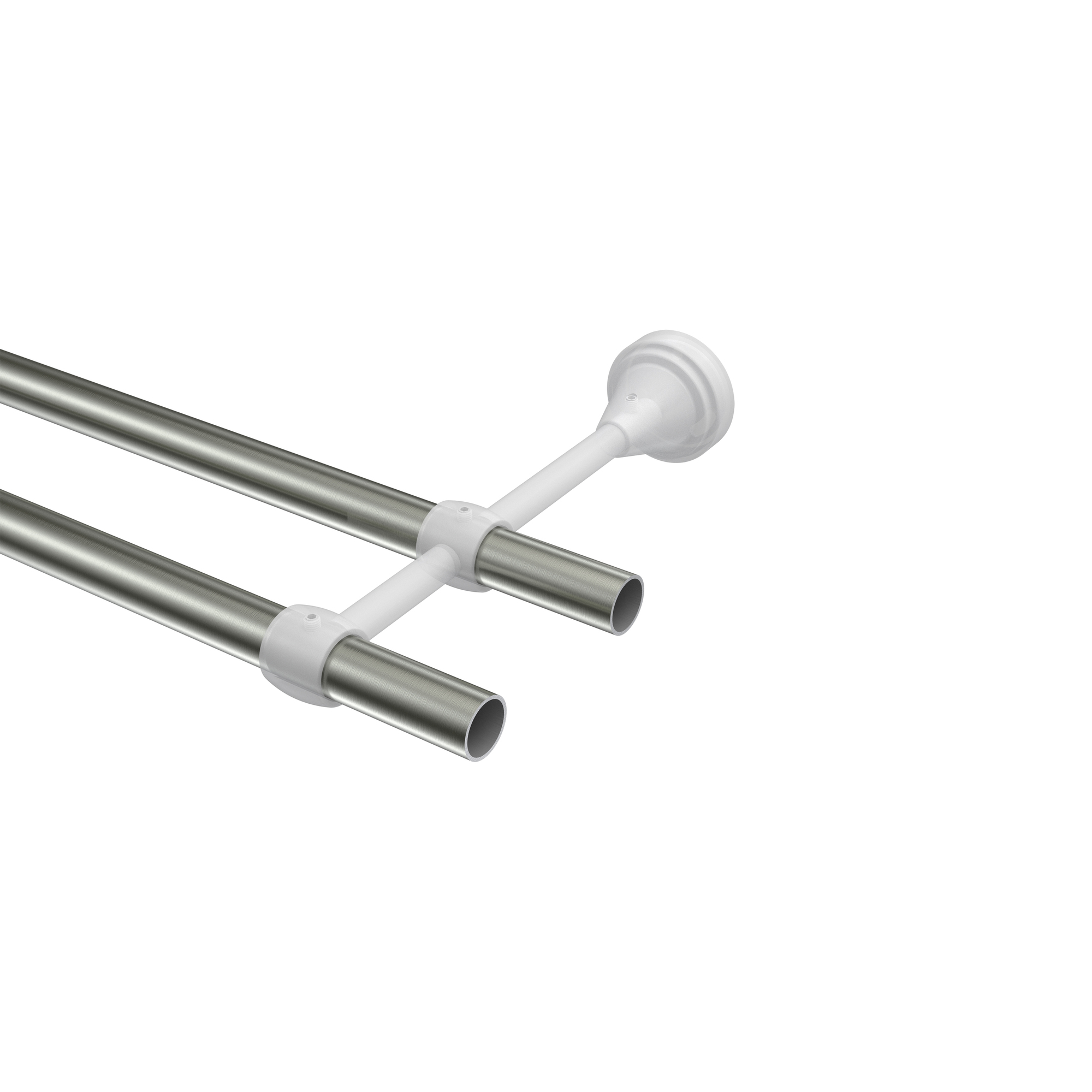 Gardinenstange Edelstahl-Optik / Chrom matt, Metall 16 mm Ø Primus Matteo, zweiläufig – Bild 3