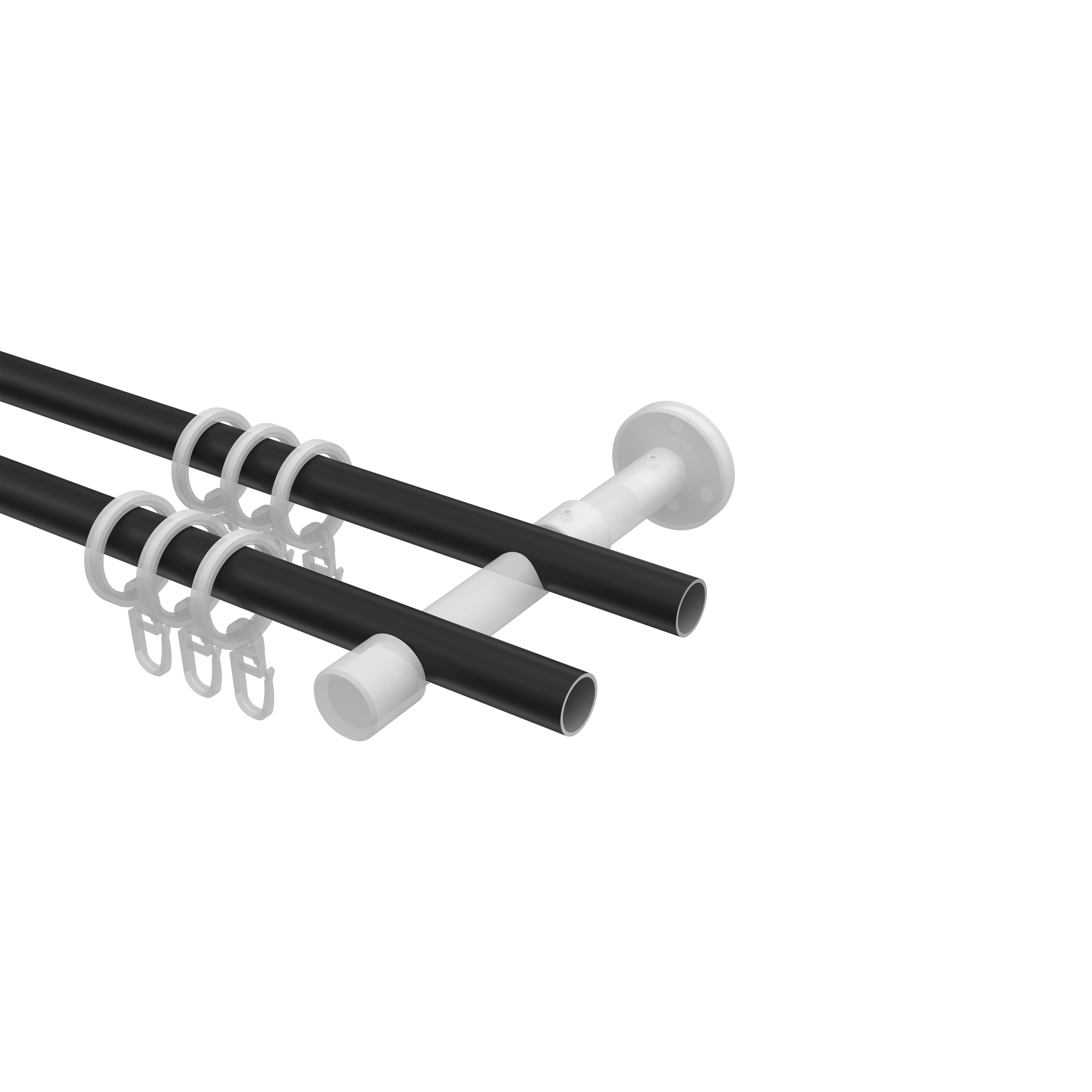 Gardinenstange Metall in Schwarz/Edelstahl Optik 16 mm Ø Sinux Caras, zweiläufig – Bild 3