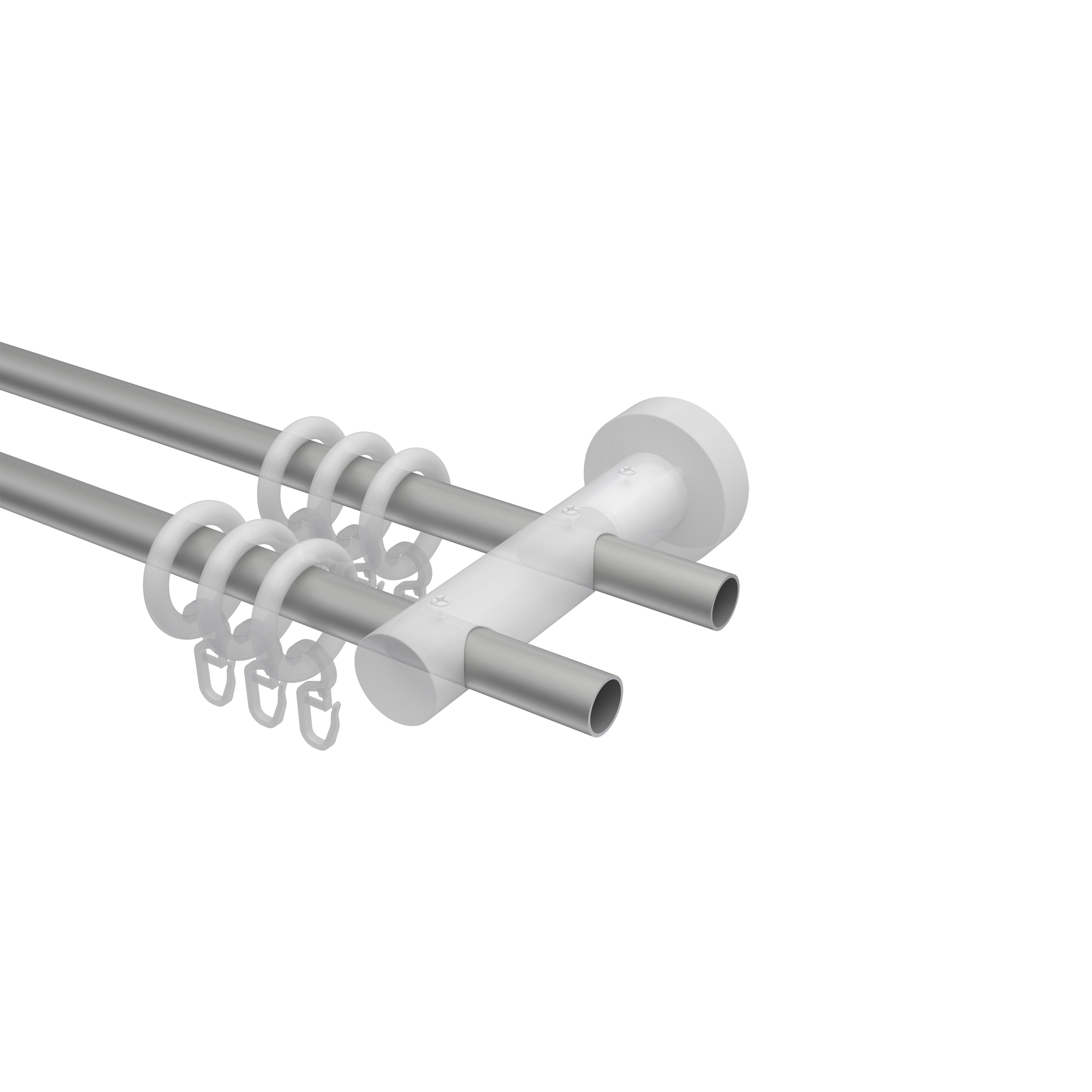 Metall / Holz Gardinenstange doppelläufig Silbergrau / Kirschbaum lackiert 16 mm Ø Adrian Doman – Bild 3